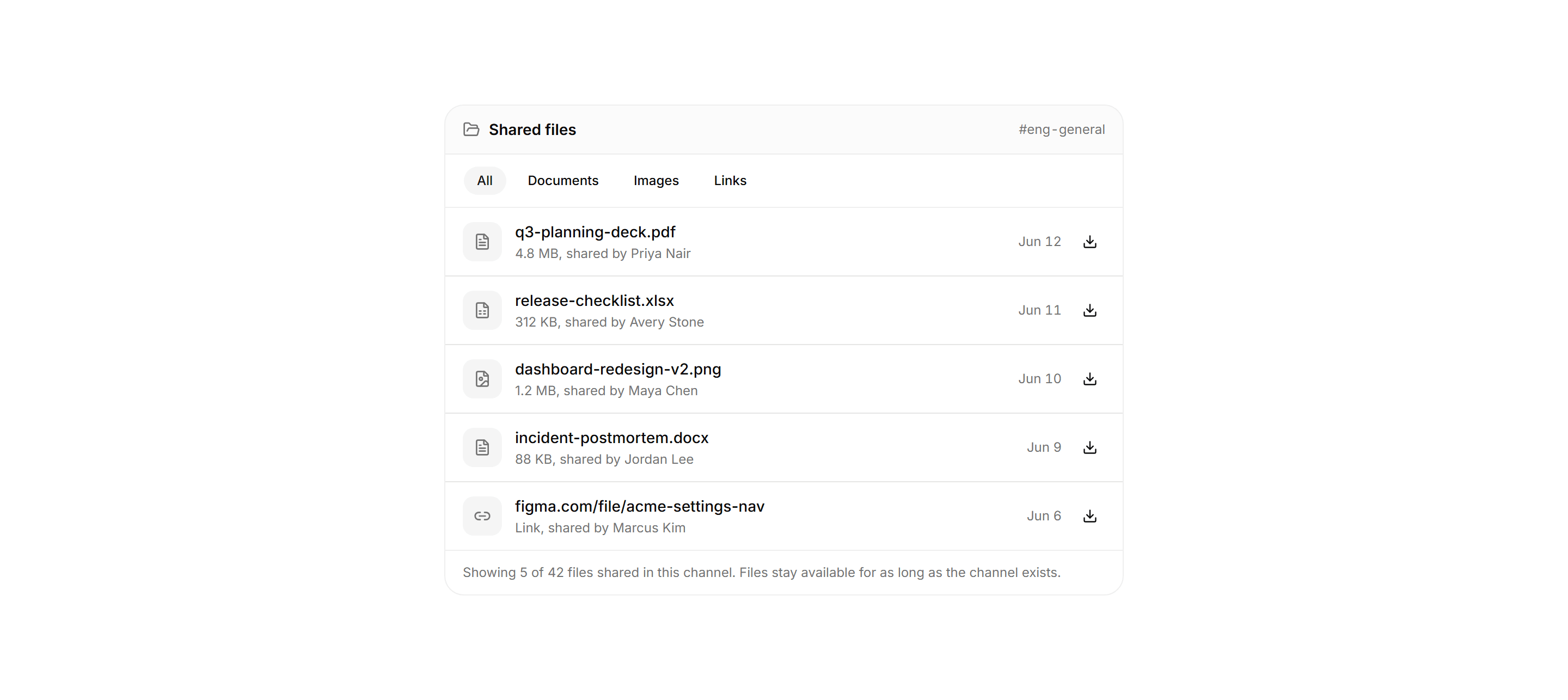Application Chat and Messaging: Shared Files Panel