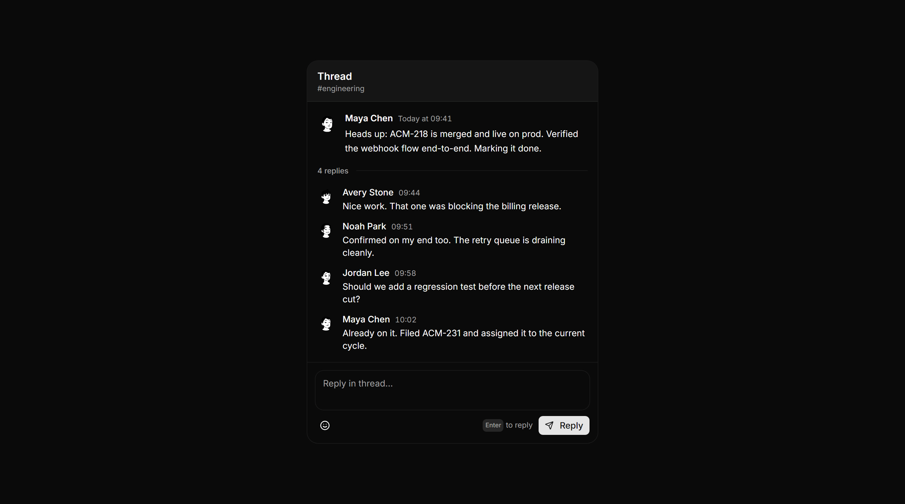 Application Chat and Messaging: Thread Reply Panel