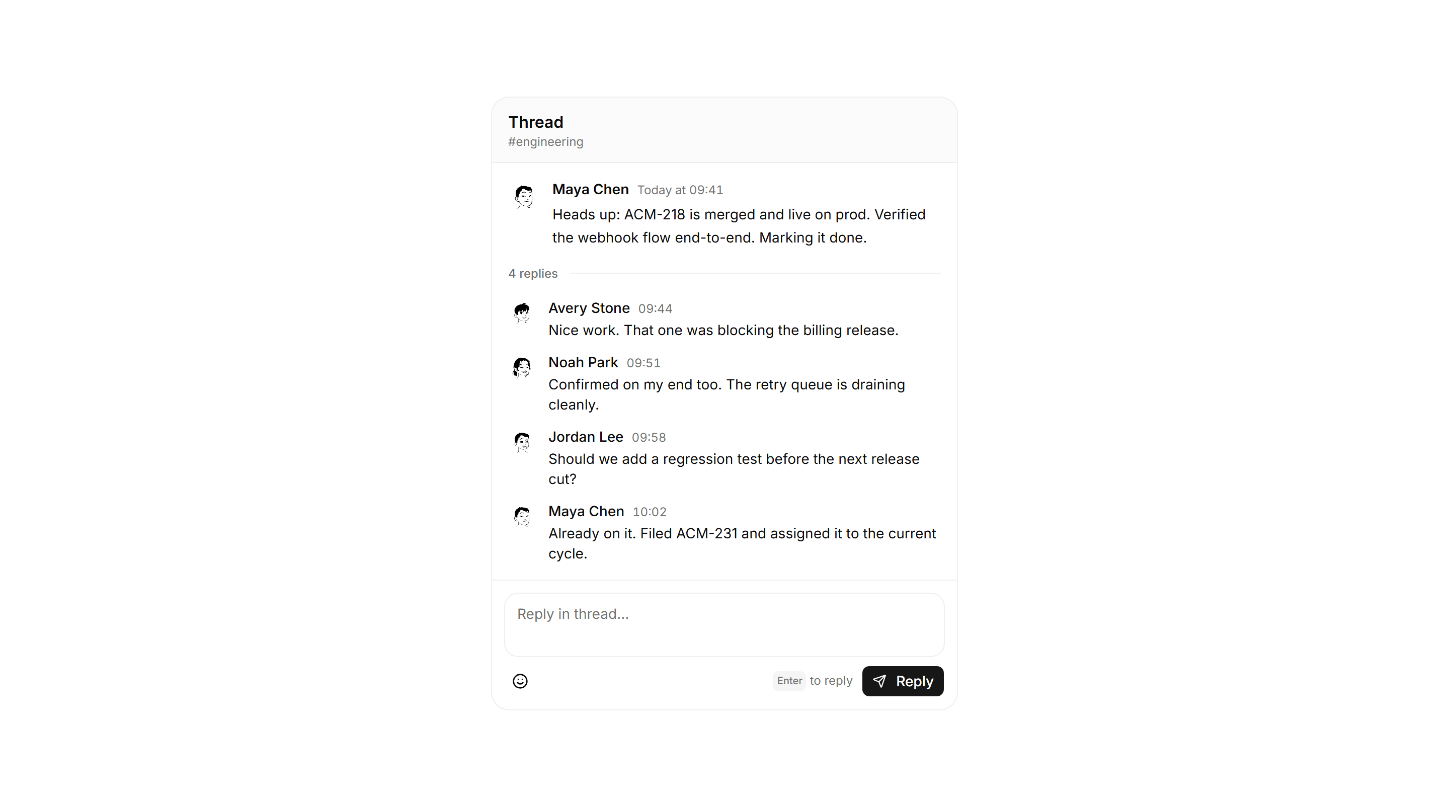 Application Chat and Messaging: Thread Reply Panel