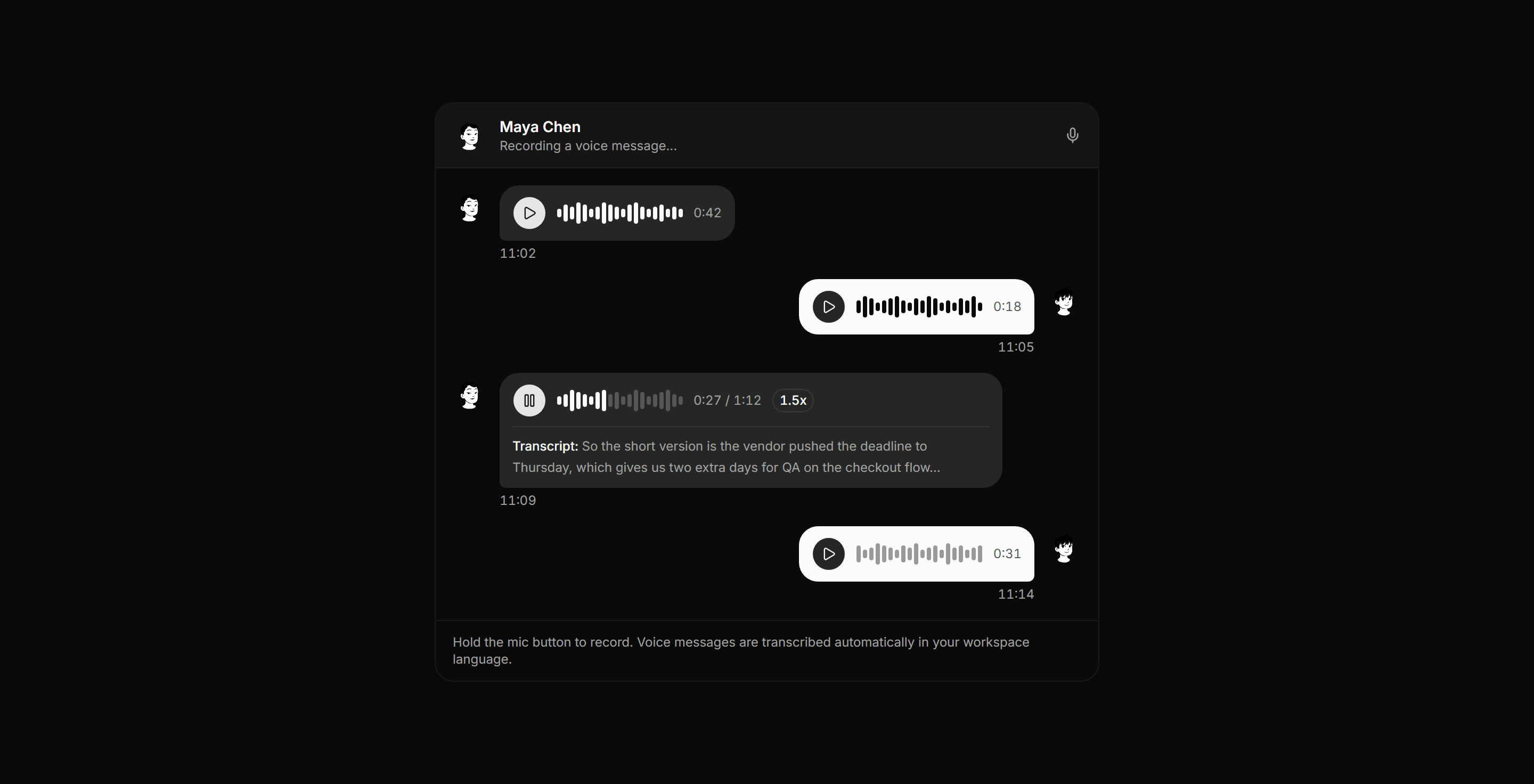 Application Chat and Messaging: Voice Message Thread