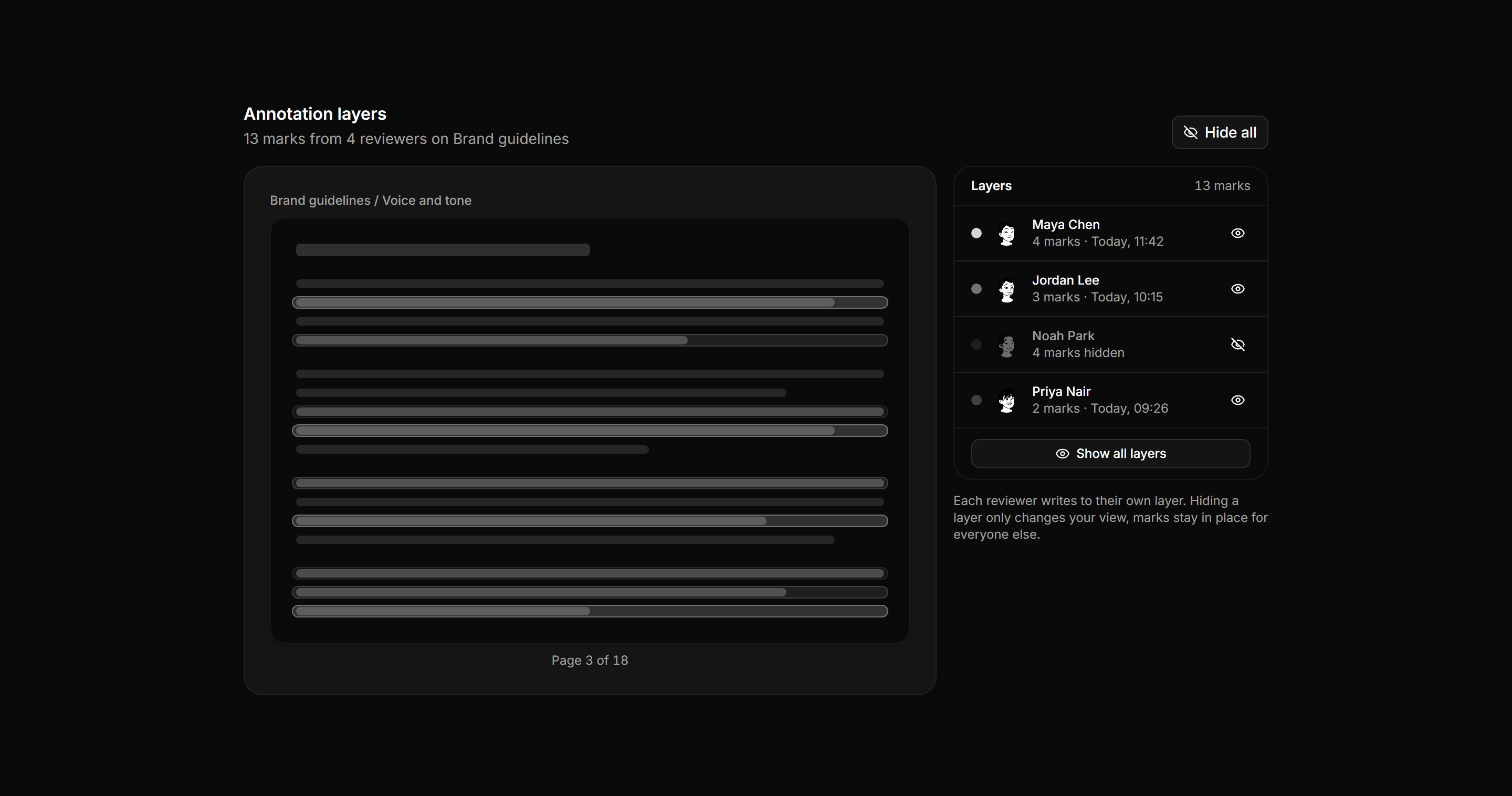Application Comments and Annotation: Annotation Layers Rail