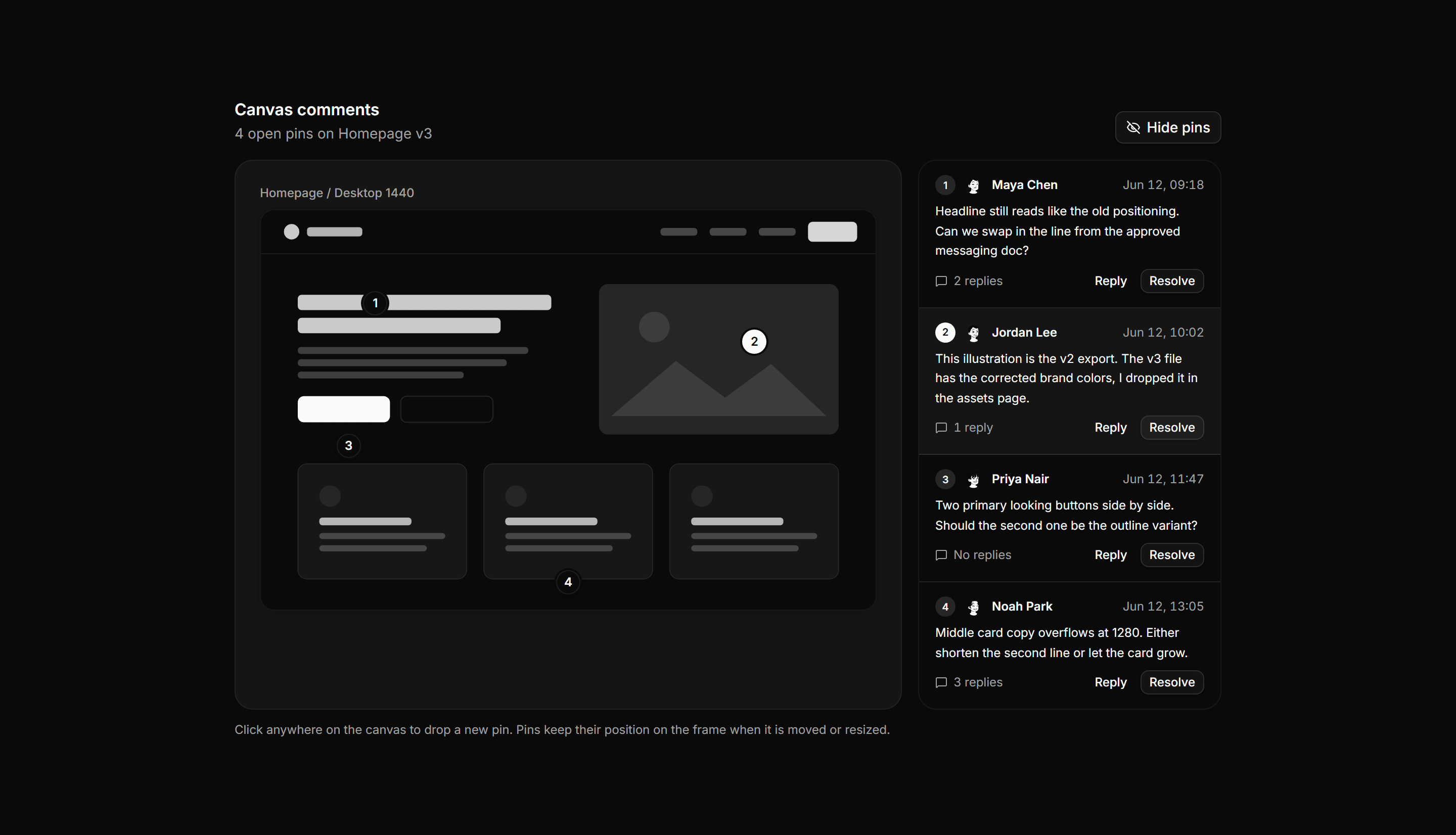 Application Comments and Annotation: Canvas Pin Comments