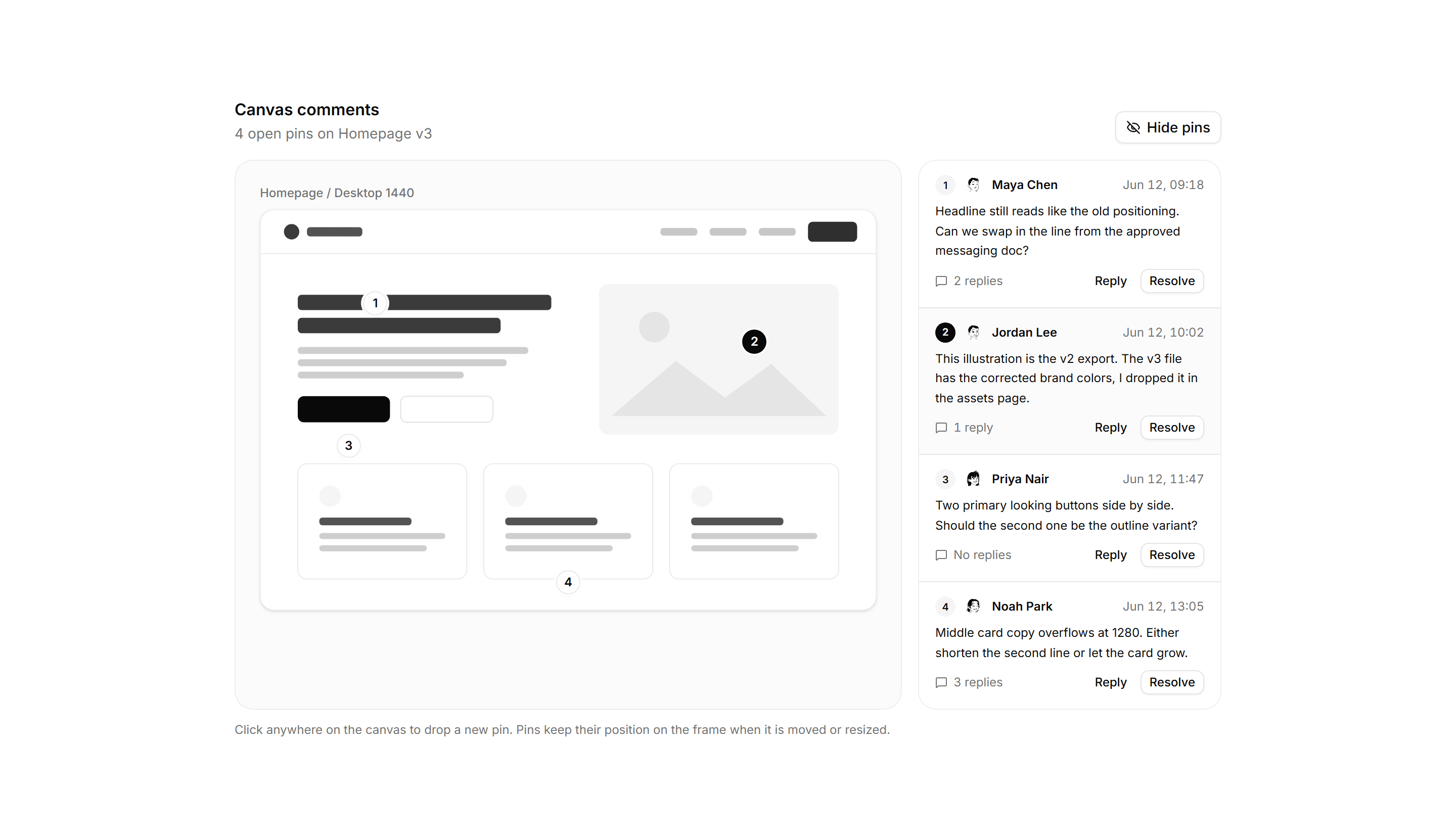 Application Comments and Annotation: Canvas Pin Comments