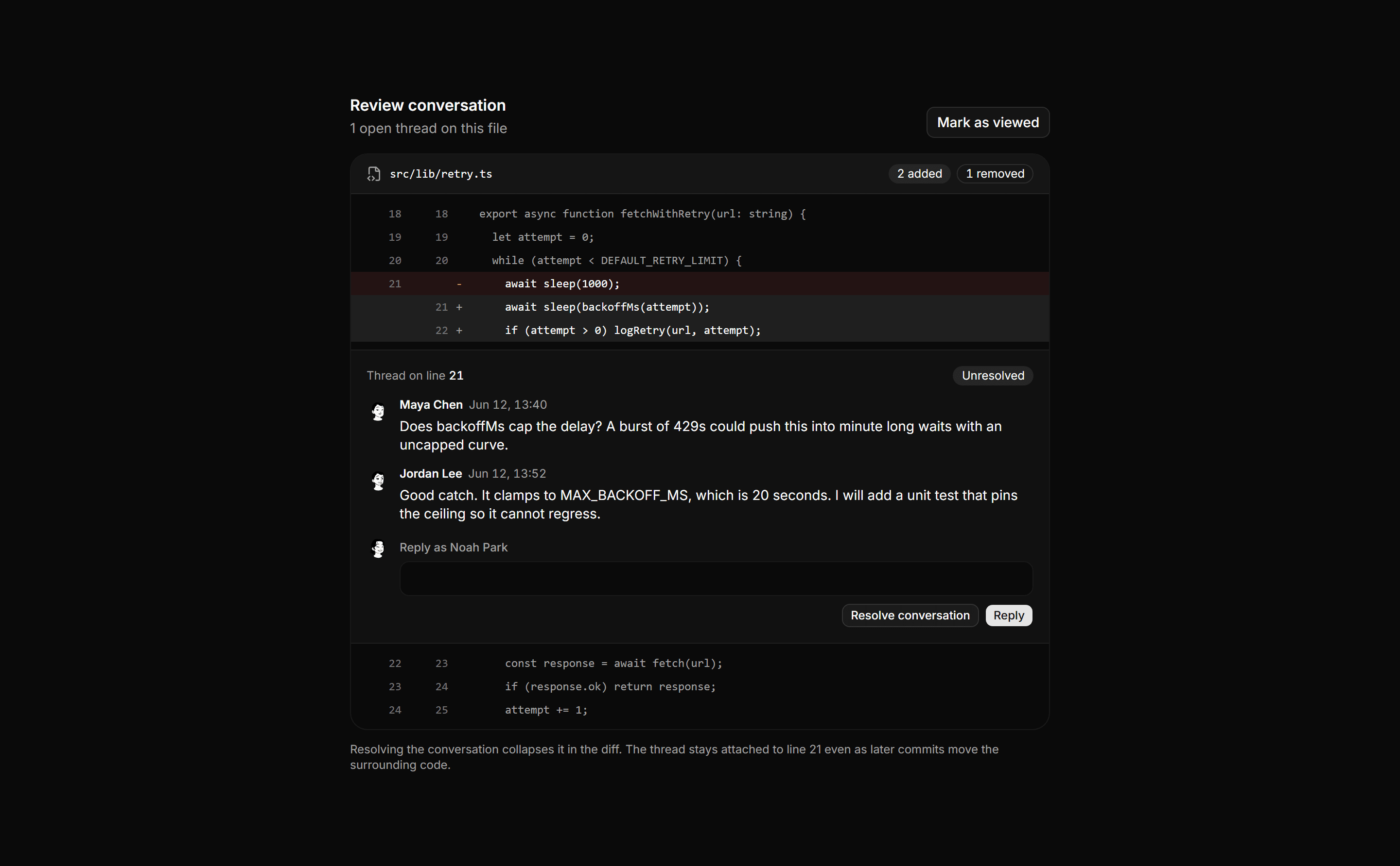 Application Comments and Annotation: Code Review Thread
