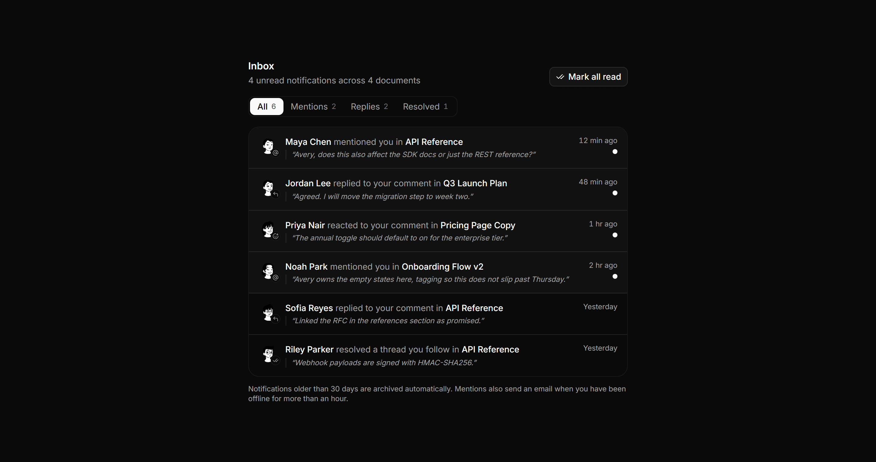 Application Comments and Annotation: Comment Notification Inbox