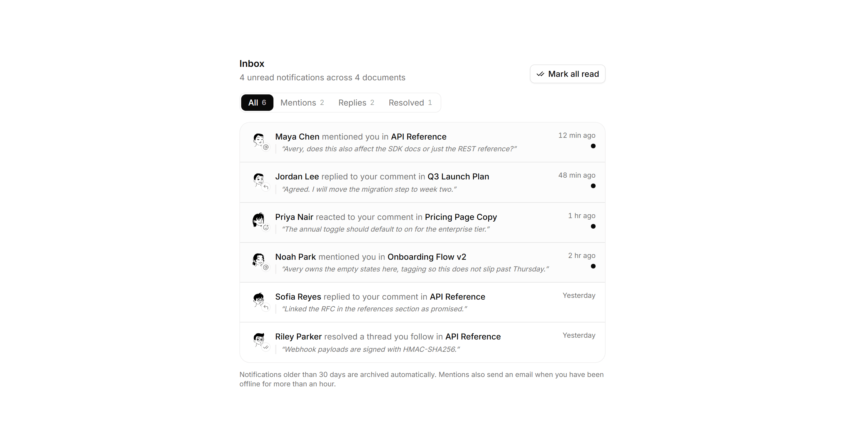 Application Comments and Annotation: Comment Notification Inbox