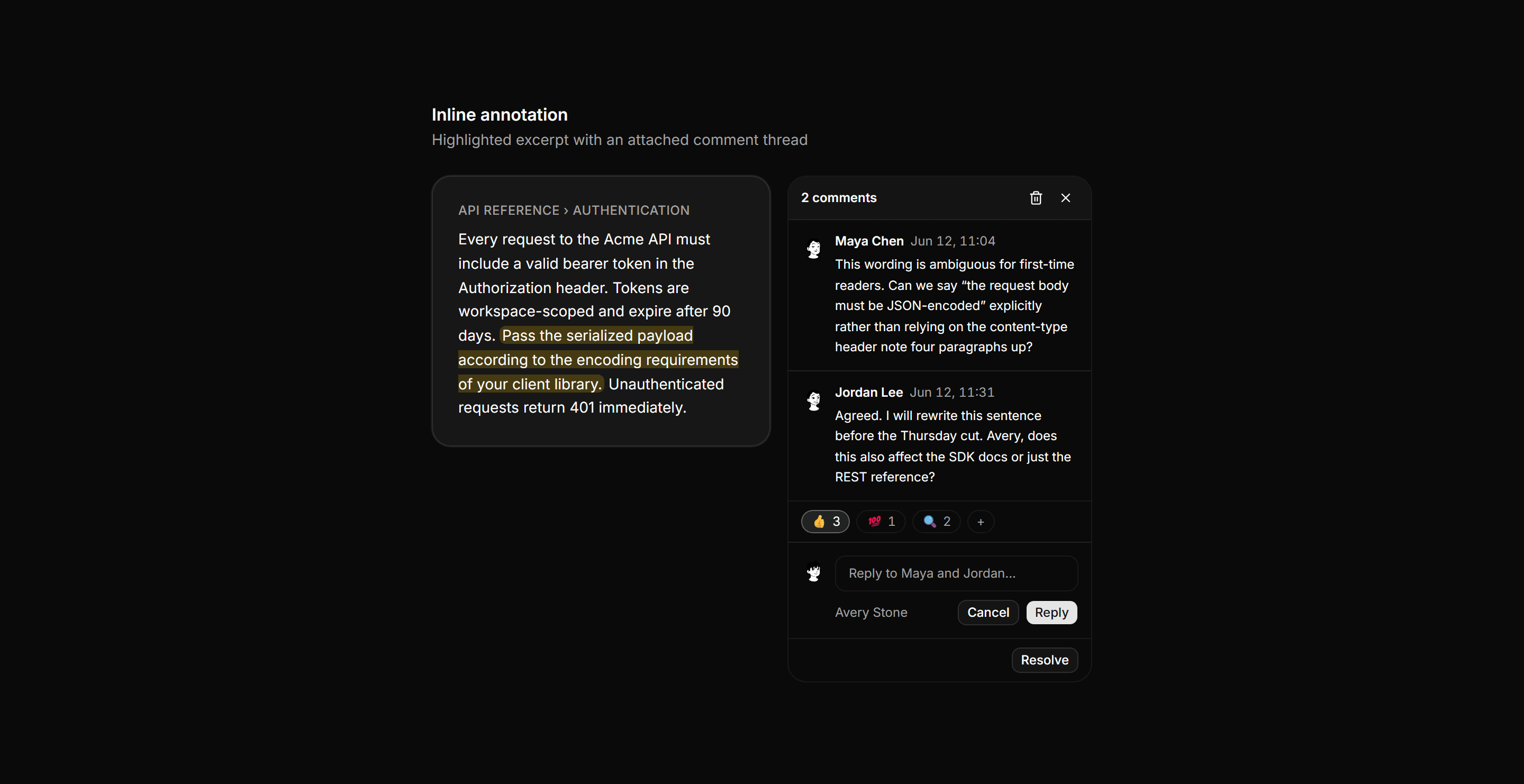 Application Comments and Annotation: Inline Annotation Thread