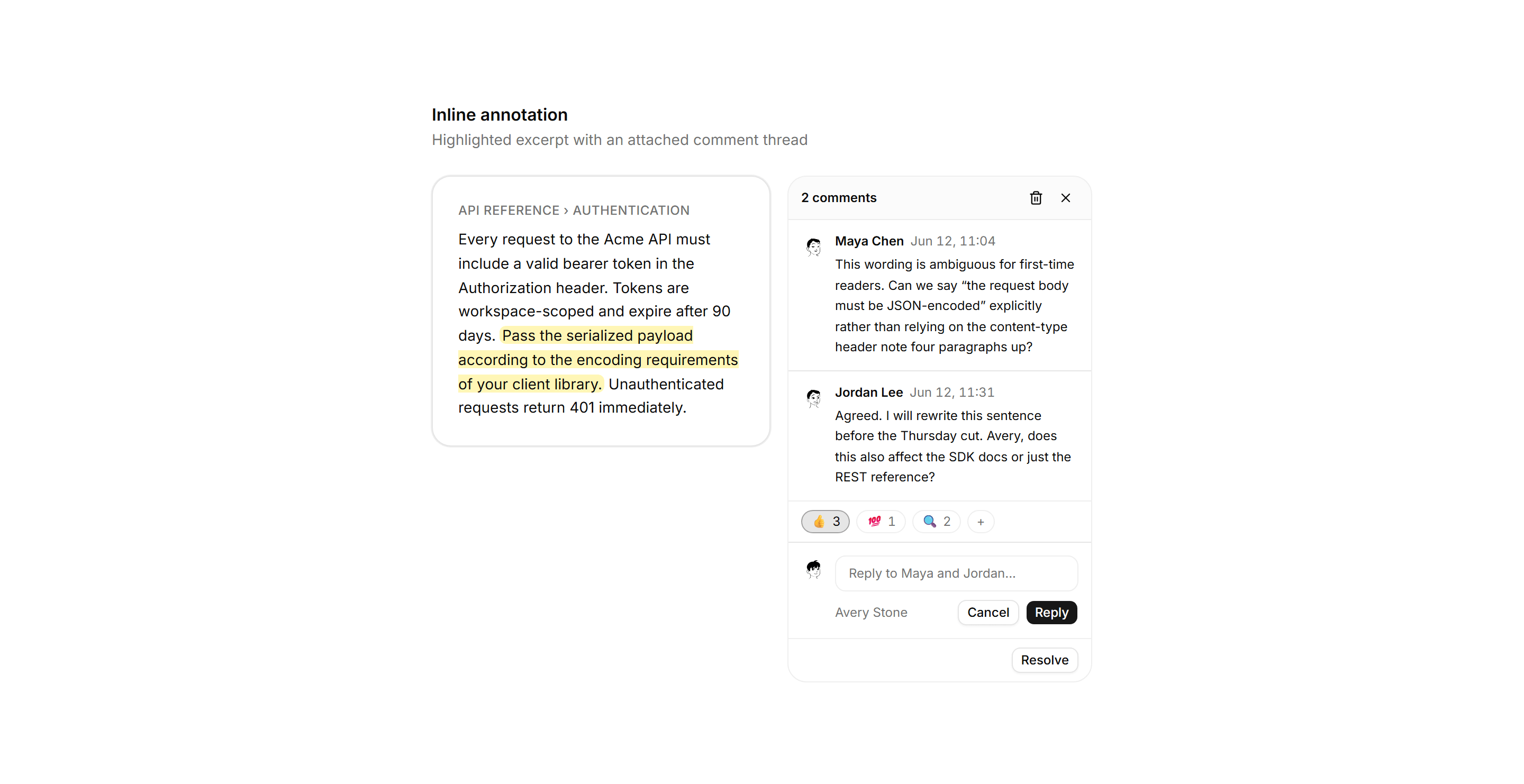 Application Comments and Annotation: Inline Annotation Thread