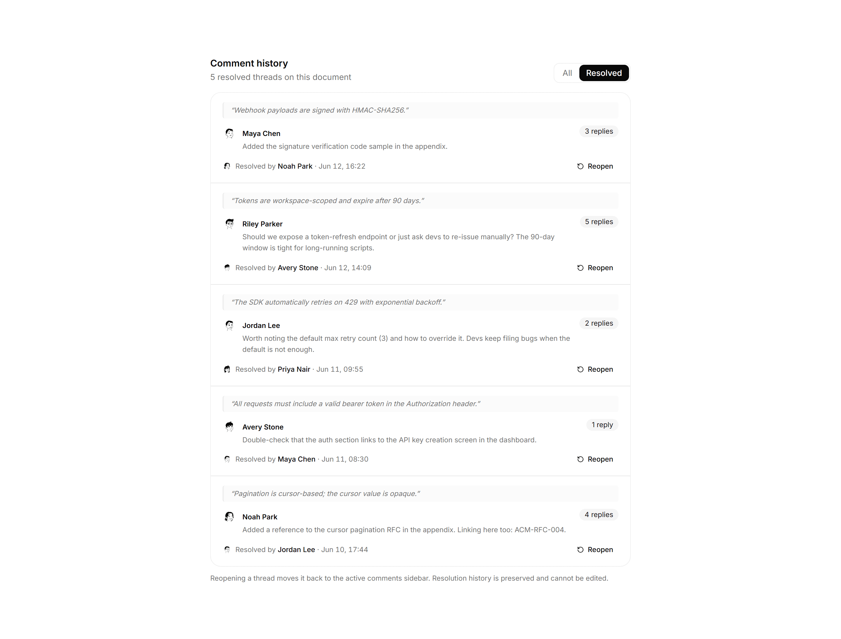 Application Comments and Annotation: Resolved Comments List