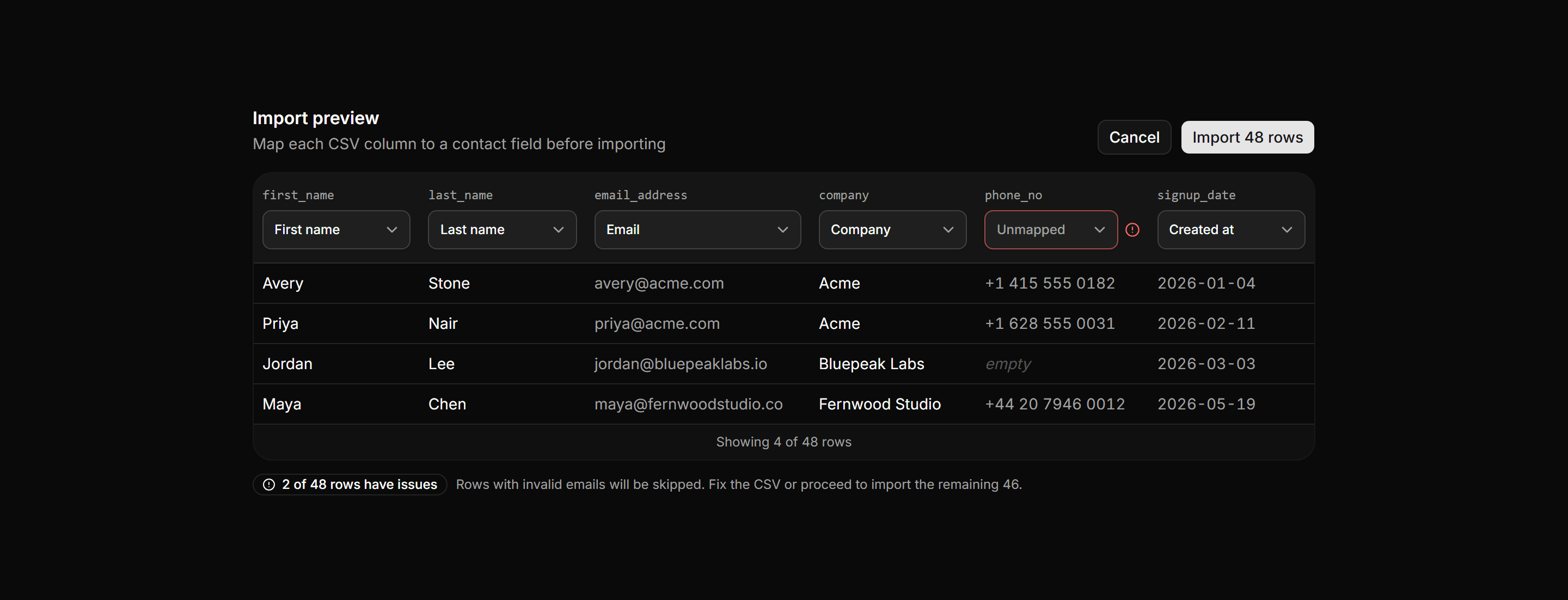 Application Data Table: Csv Preview Table