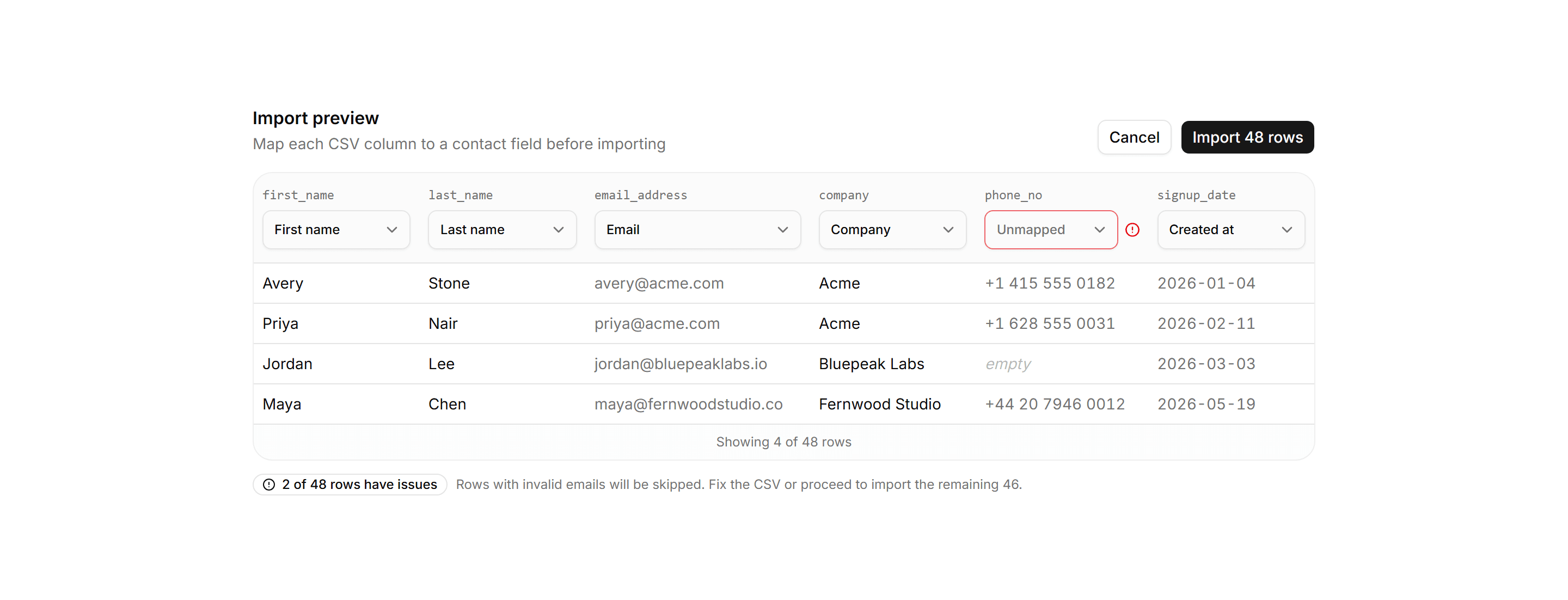 Application Data Table: Csv Preview Table