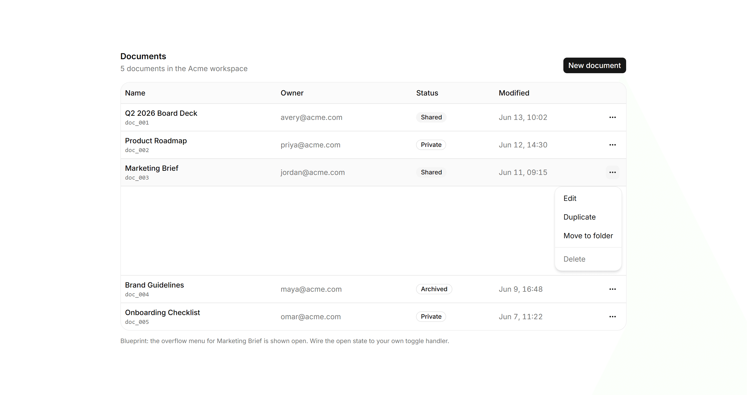 Application Data Table: Row Actions Menu Blueprint