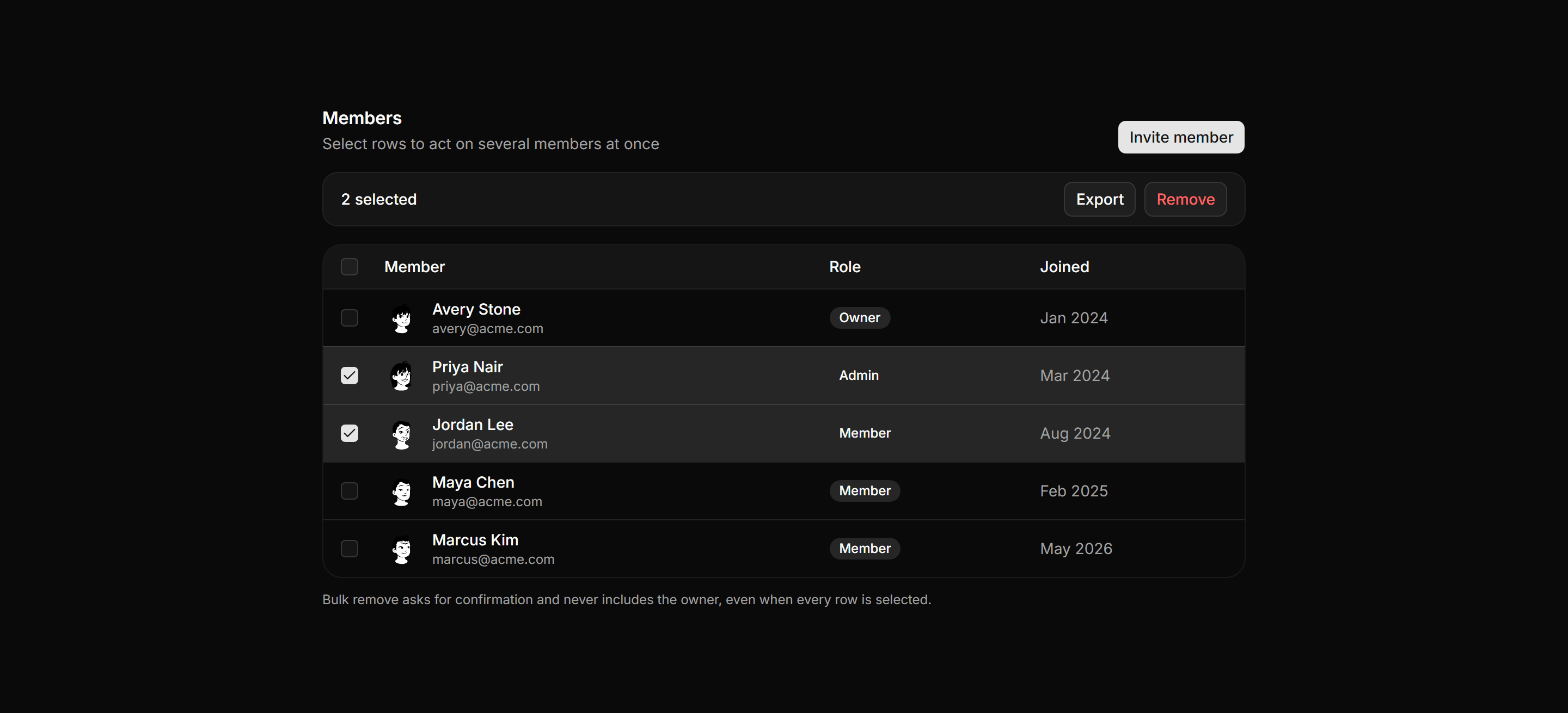 Application Data Table: Selectable Bulk Table