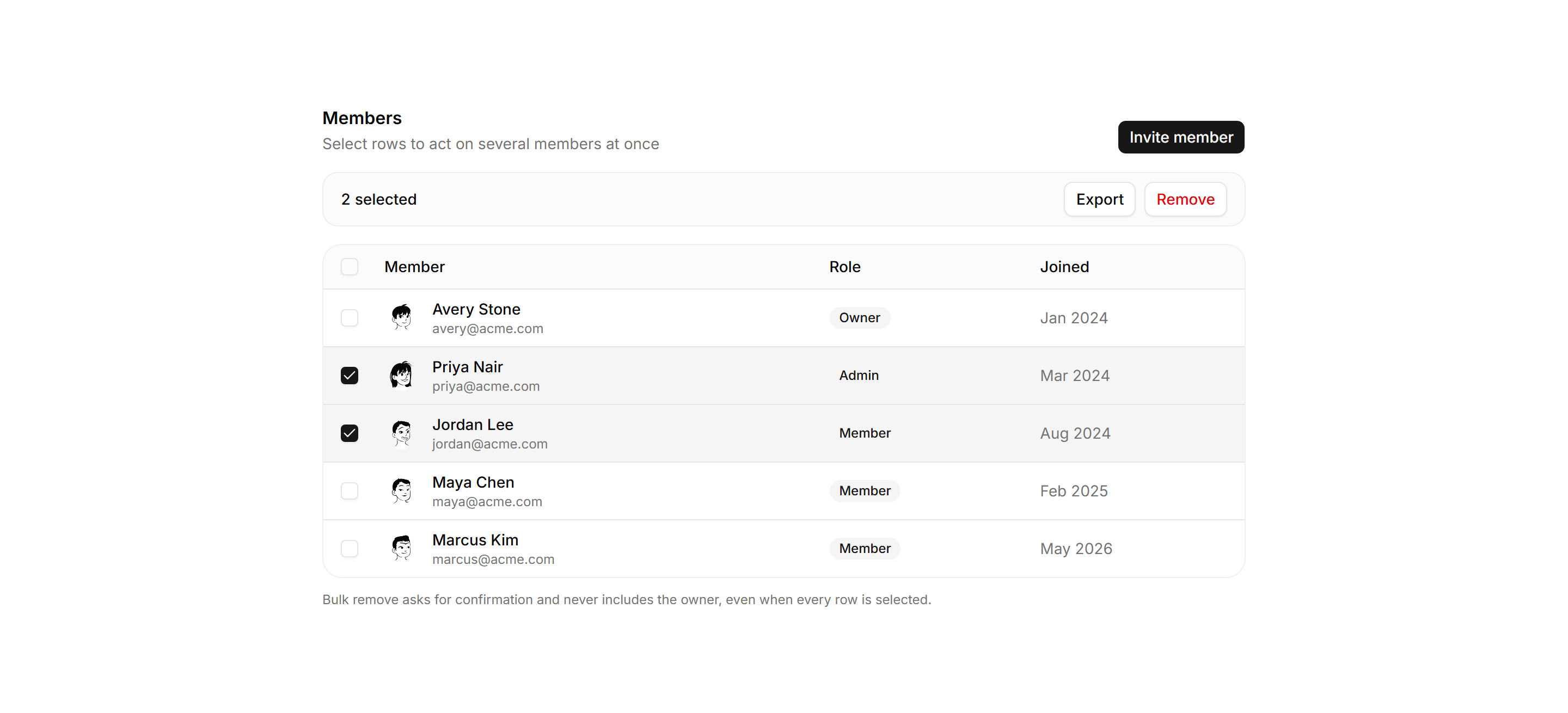 Application Data Table: Selectable Bulk Table