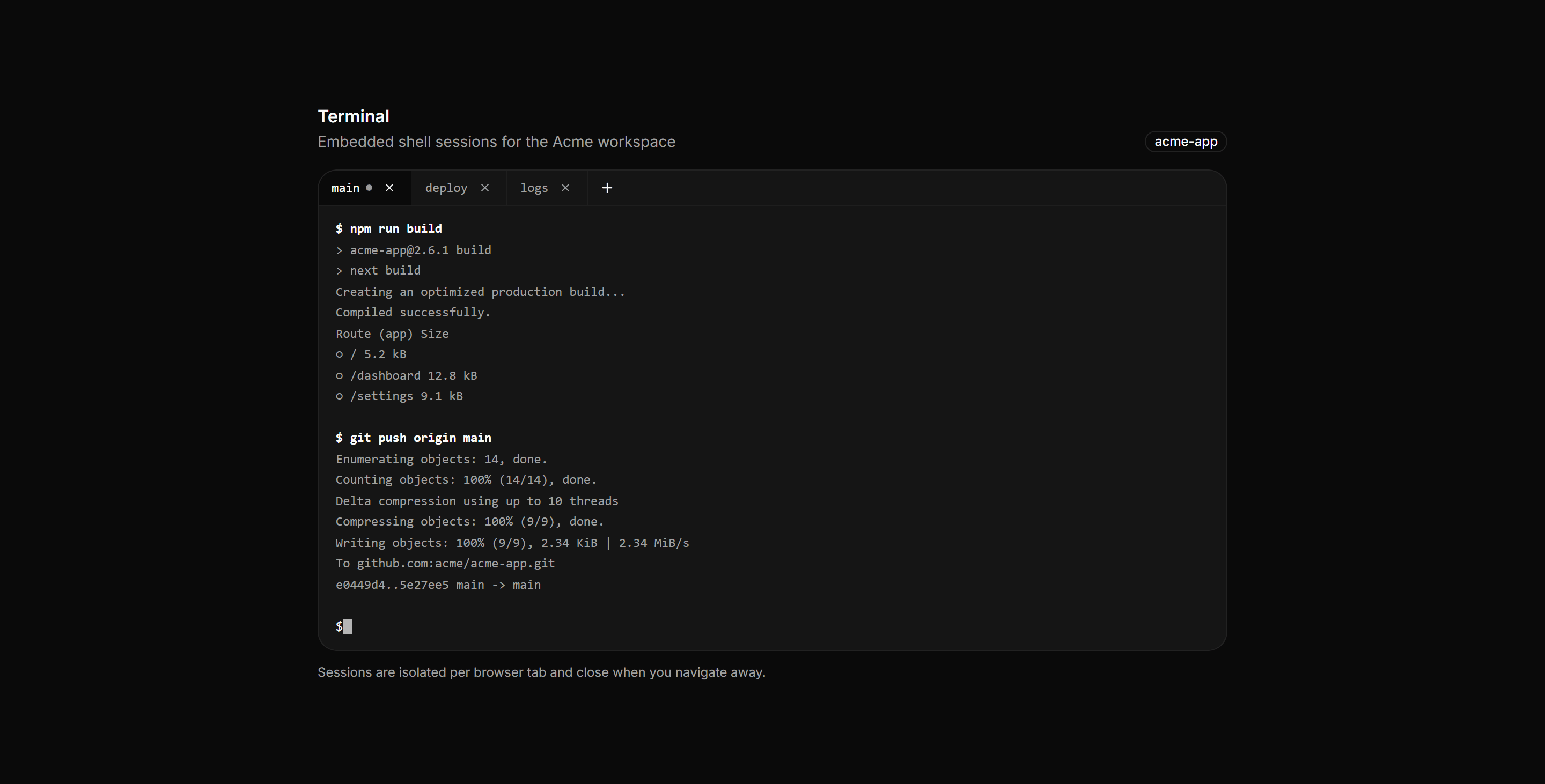 Application Developer Tool: Terminal Panel