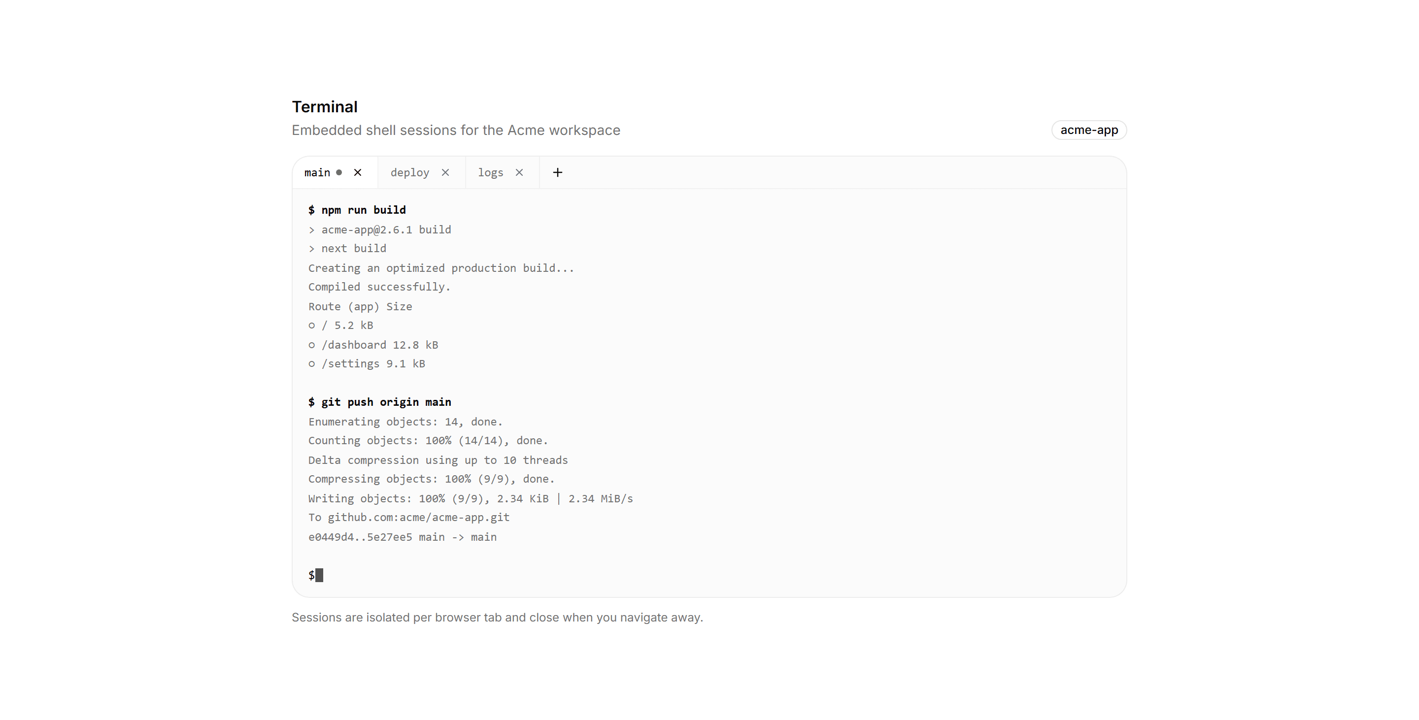 Application Developer Tool: Terminal Panel