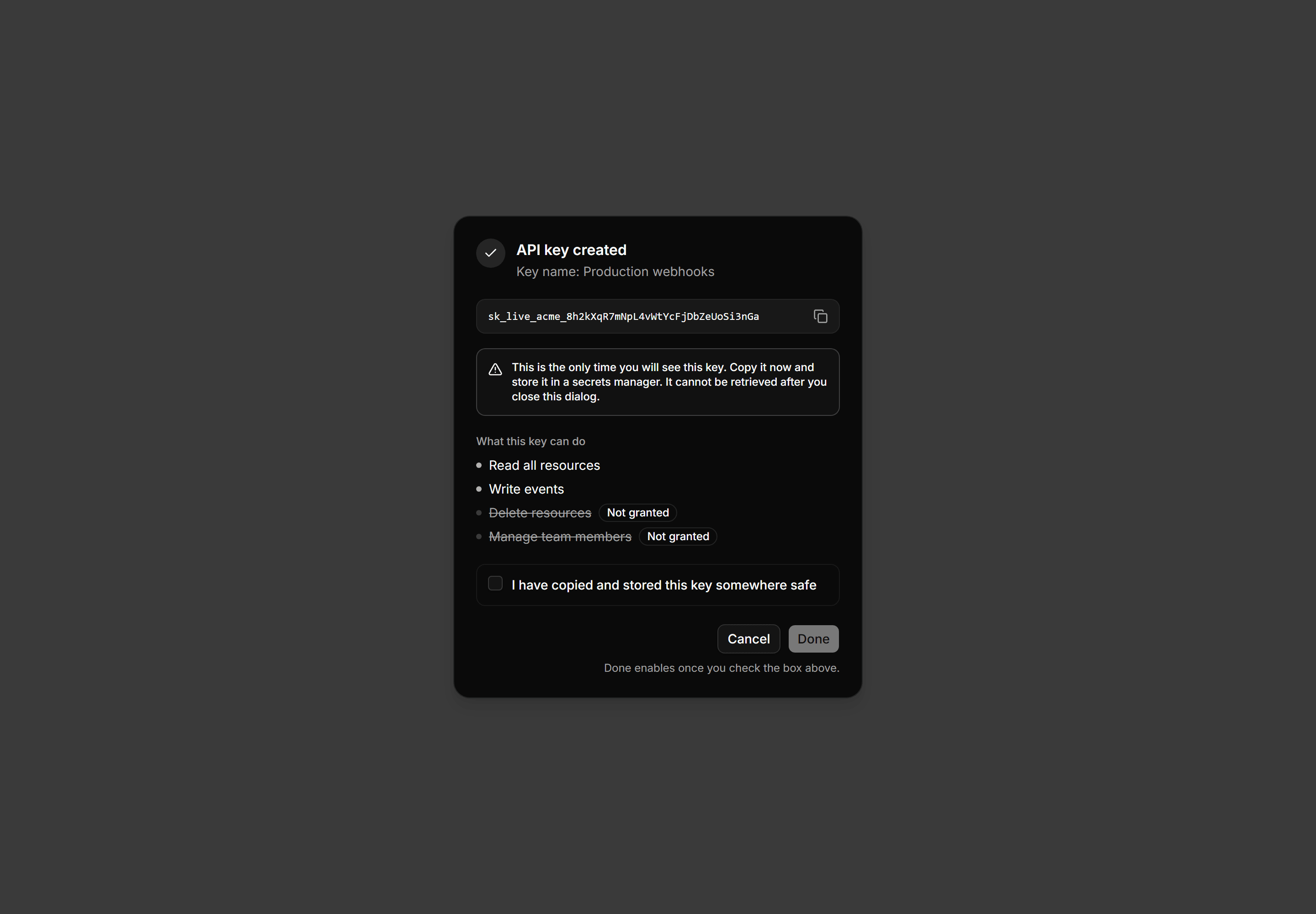 Application Dialog: Api Key Created Dialog