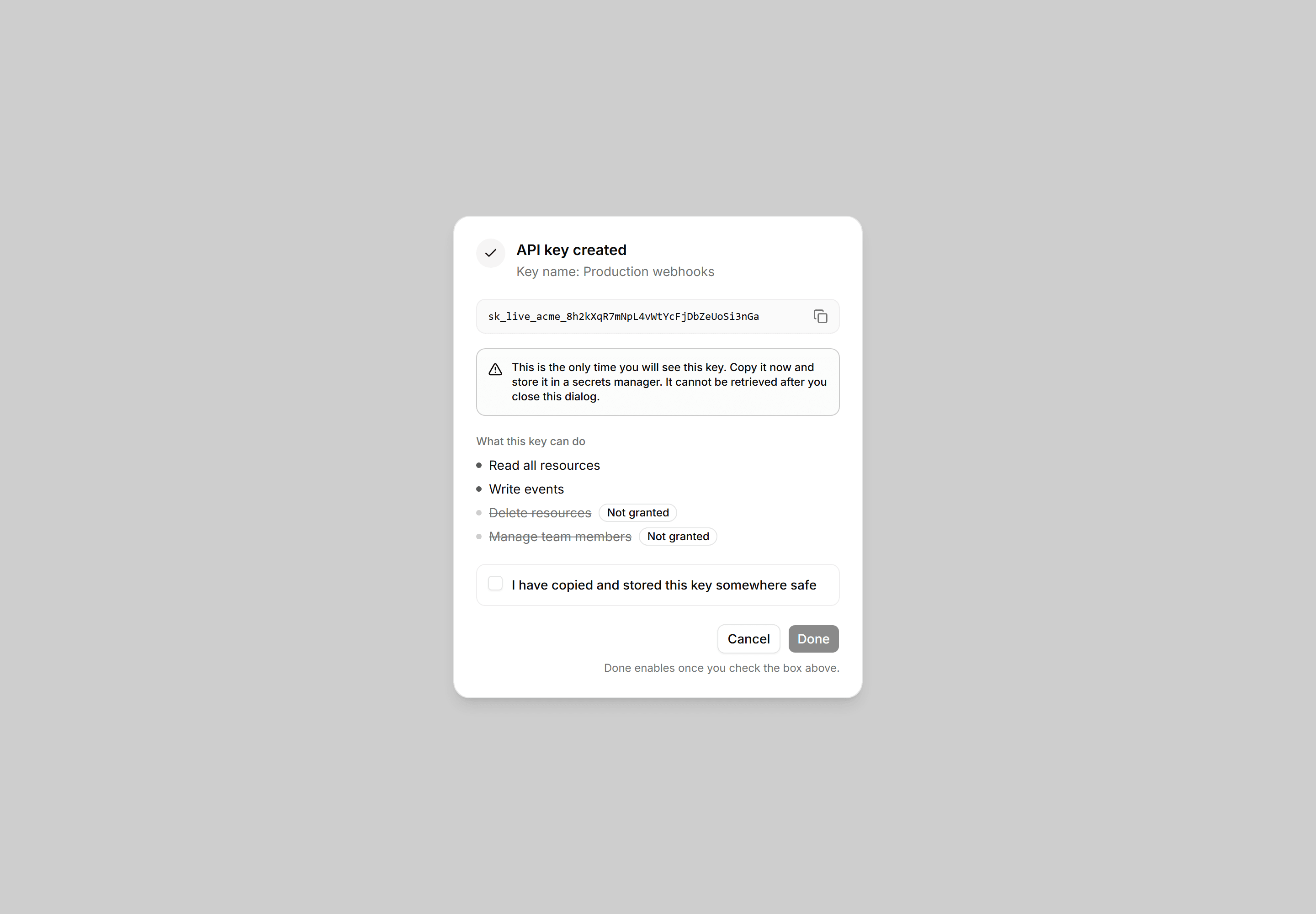 Application Dialog: Api Key Created Dialog