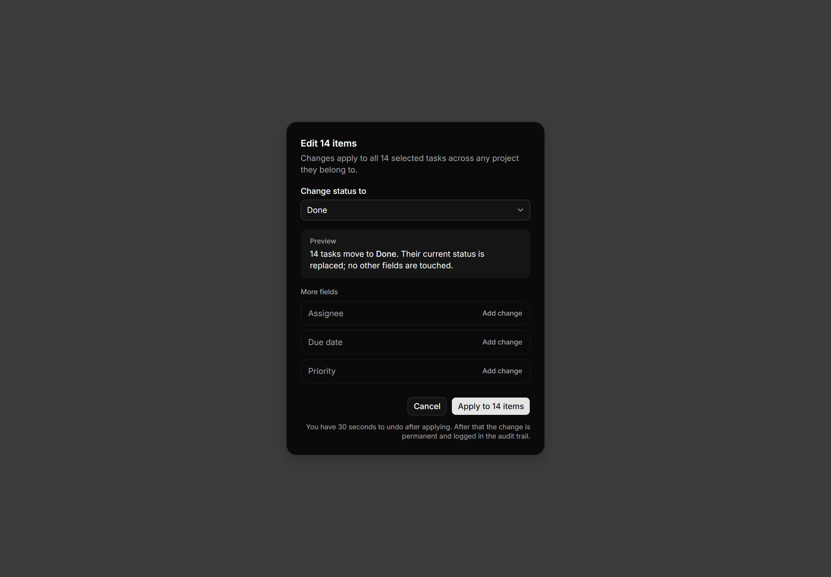 Application Dialog: Bulk Edit Dialog