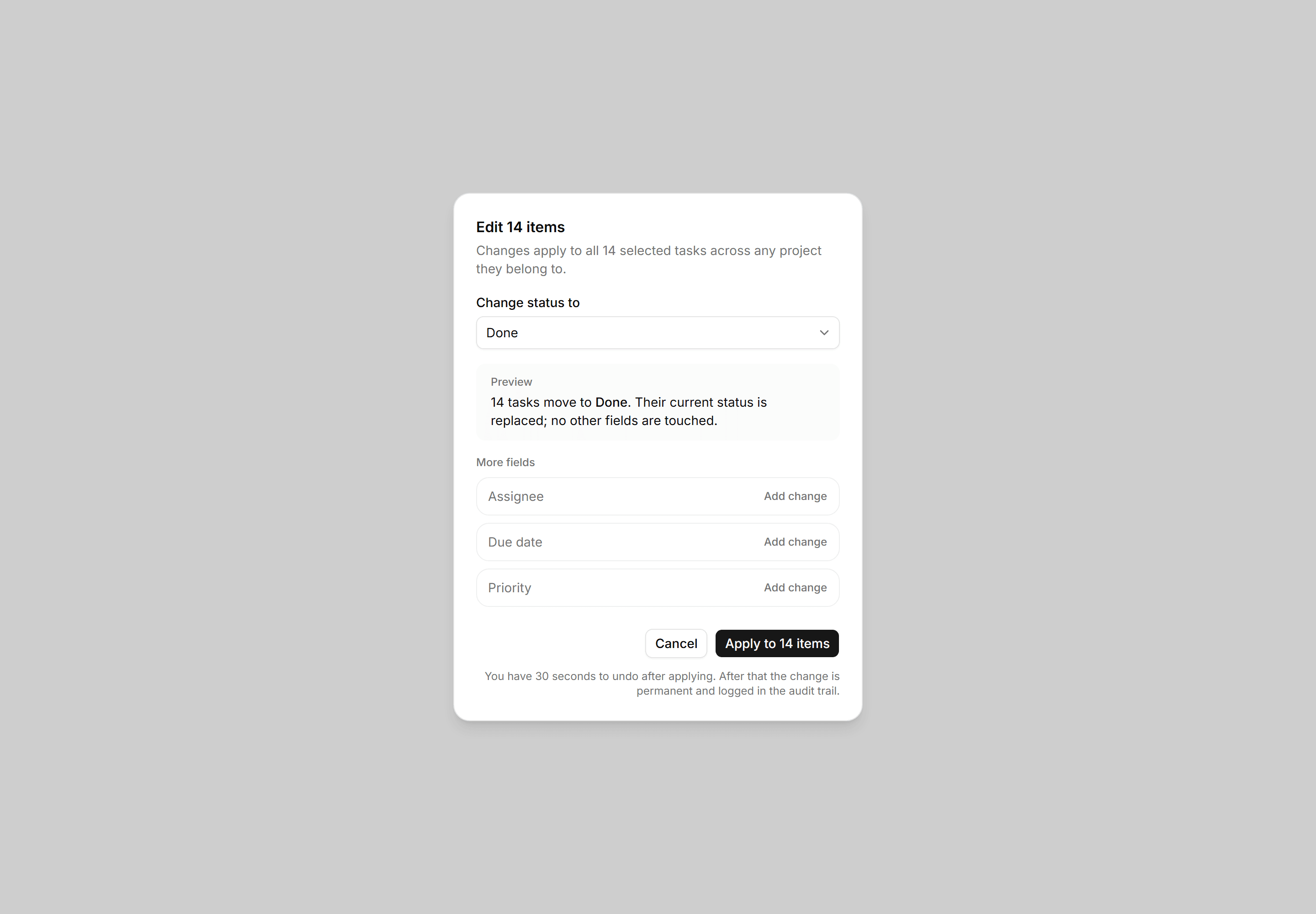 Application Dialog: Bulk Edit Dialog