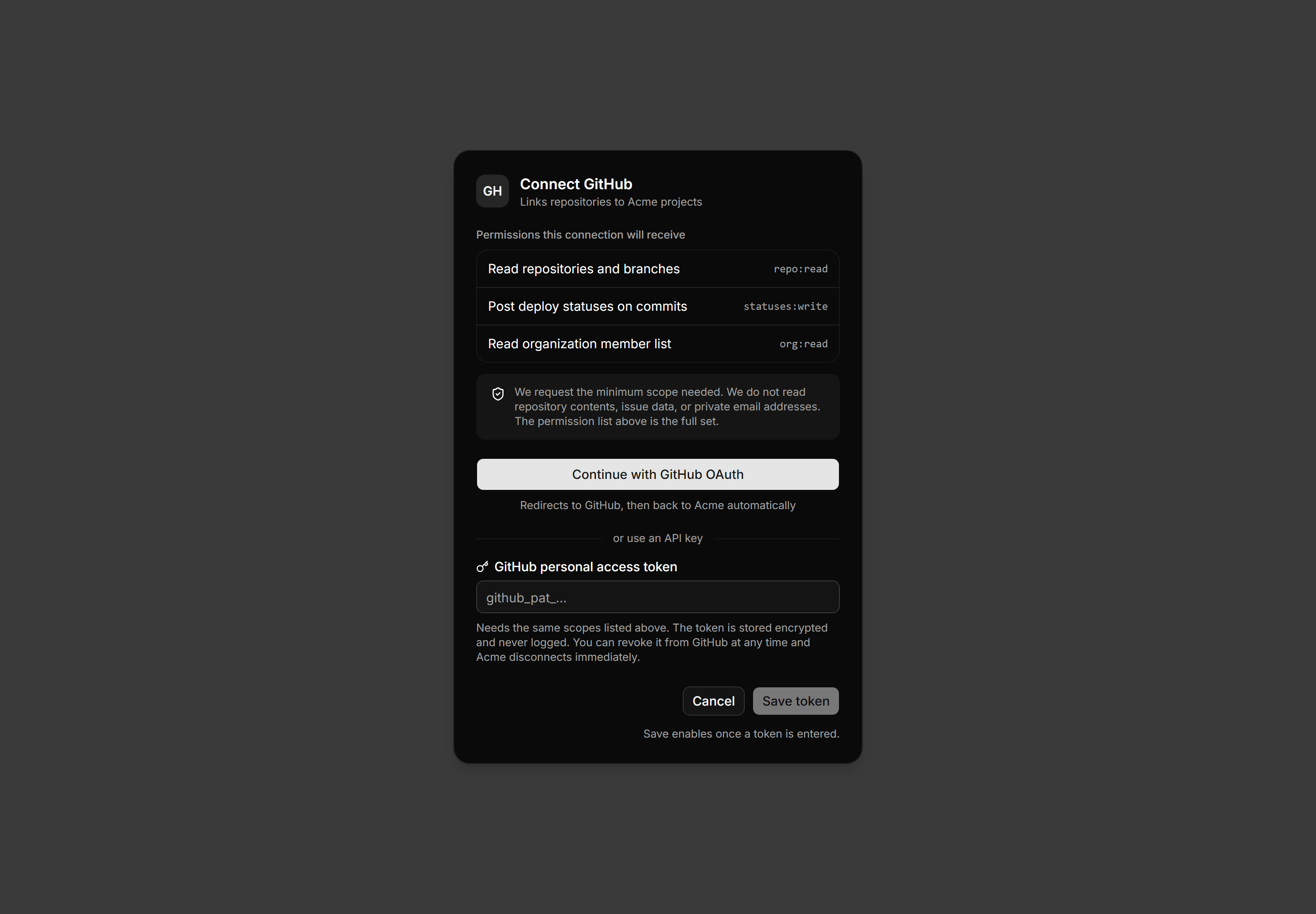 Application Dialog: Connect Account Dialog