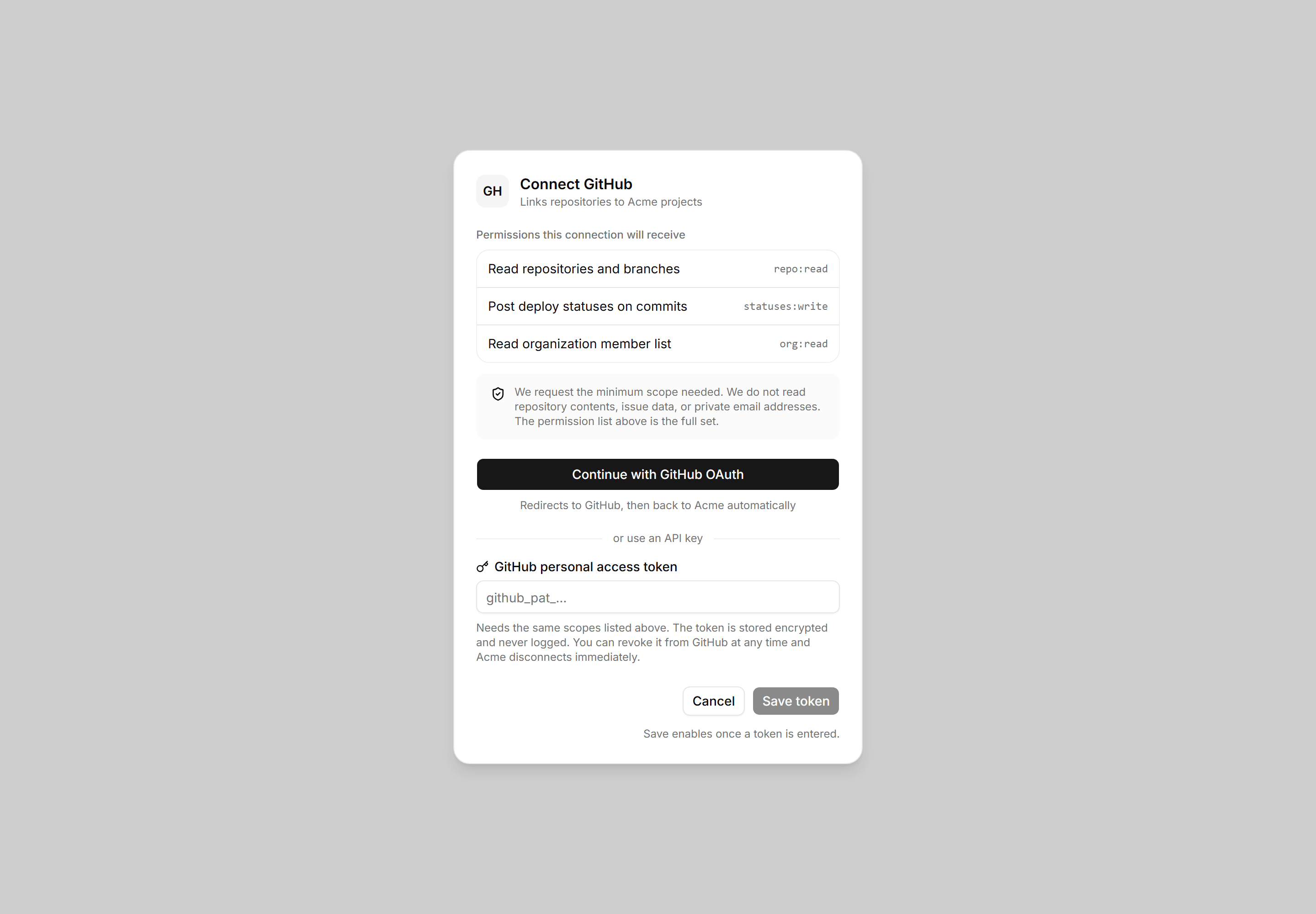 Application Dialog: Connect Account Dialog