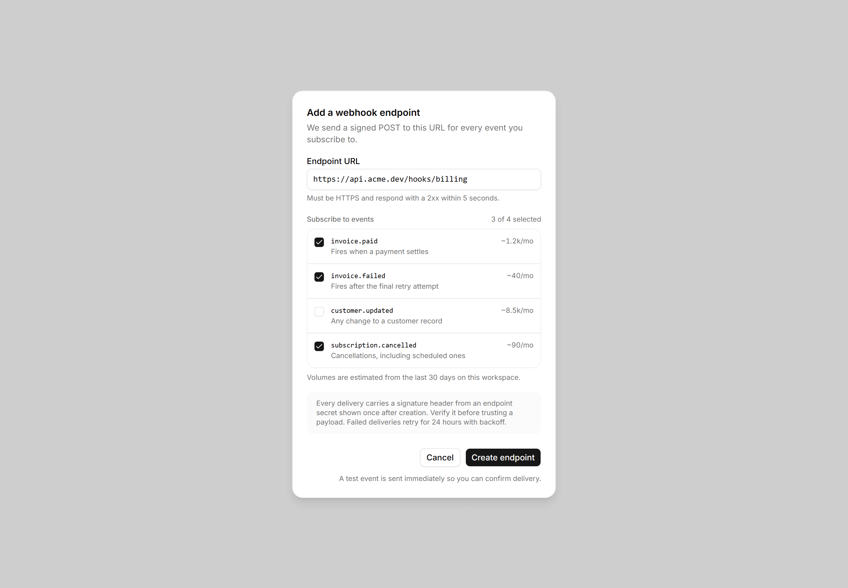 Application Dialog: Create Webhook Dialog