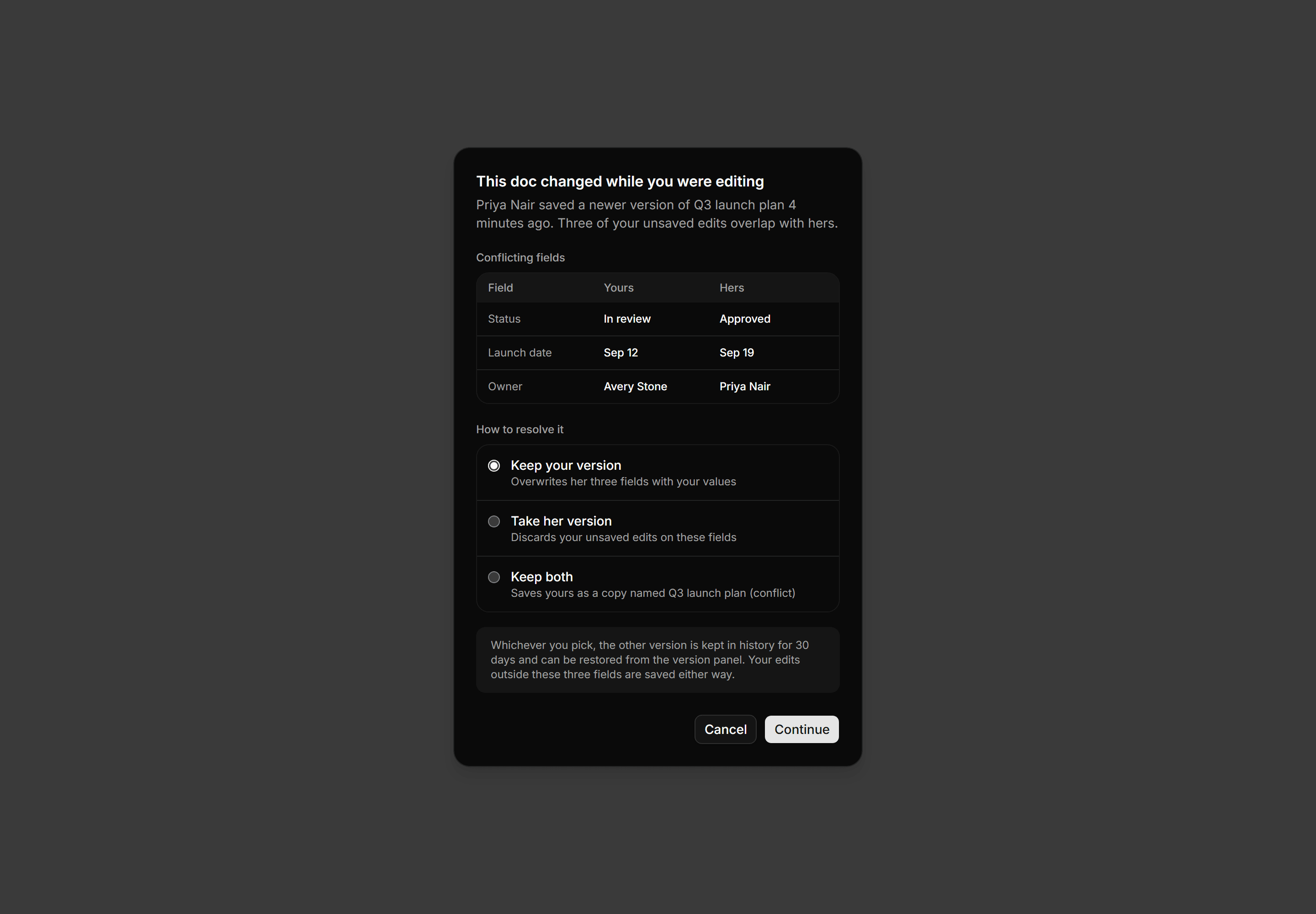 Application Dialog: Edit Conflict Dialog