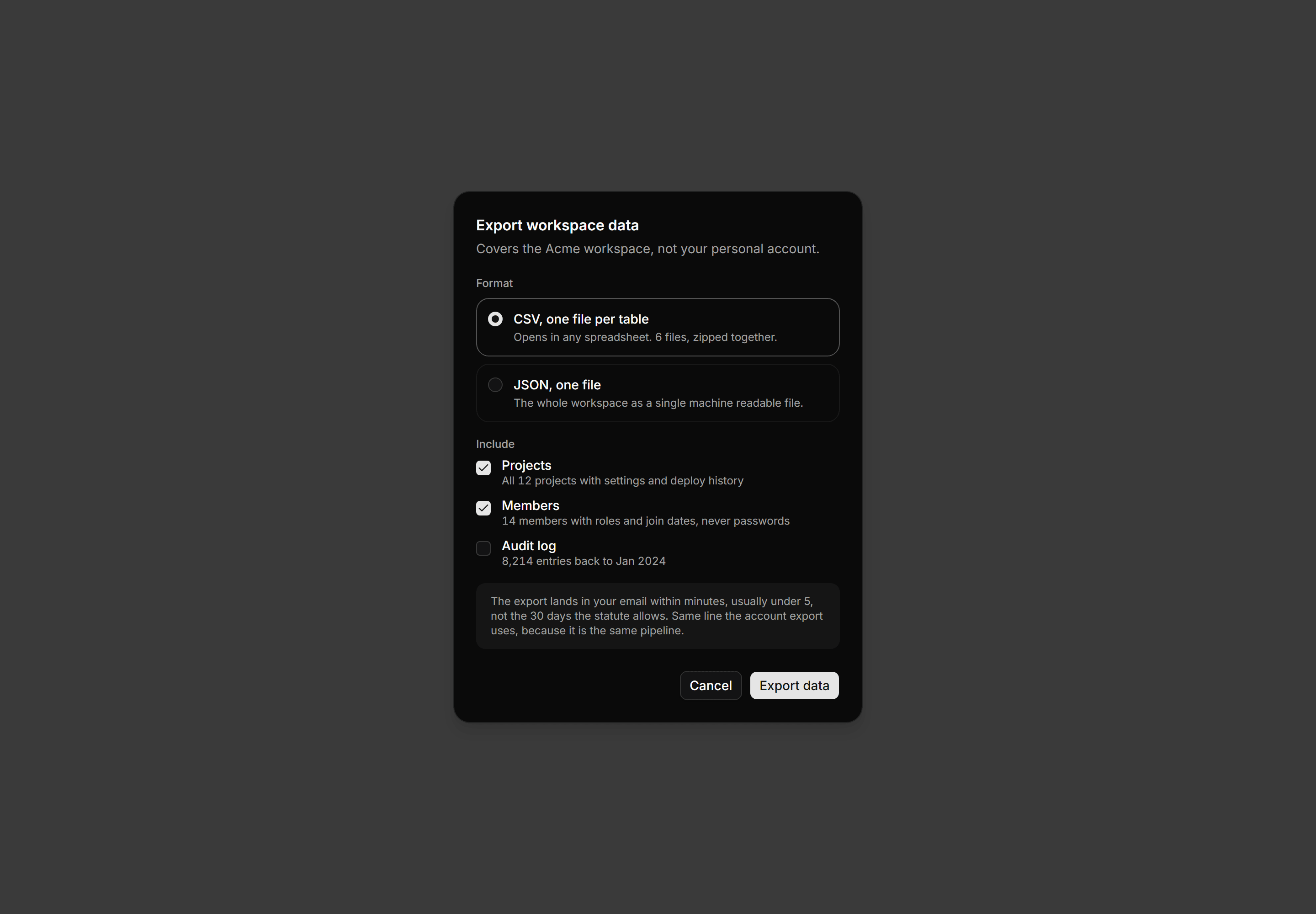 Application Dialog: Export Data Dialog