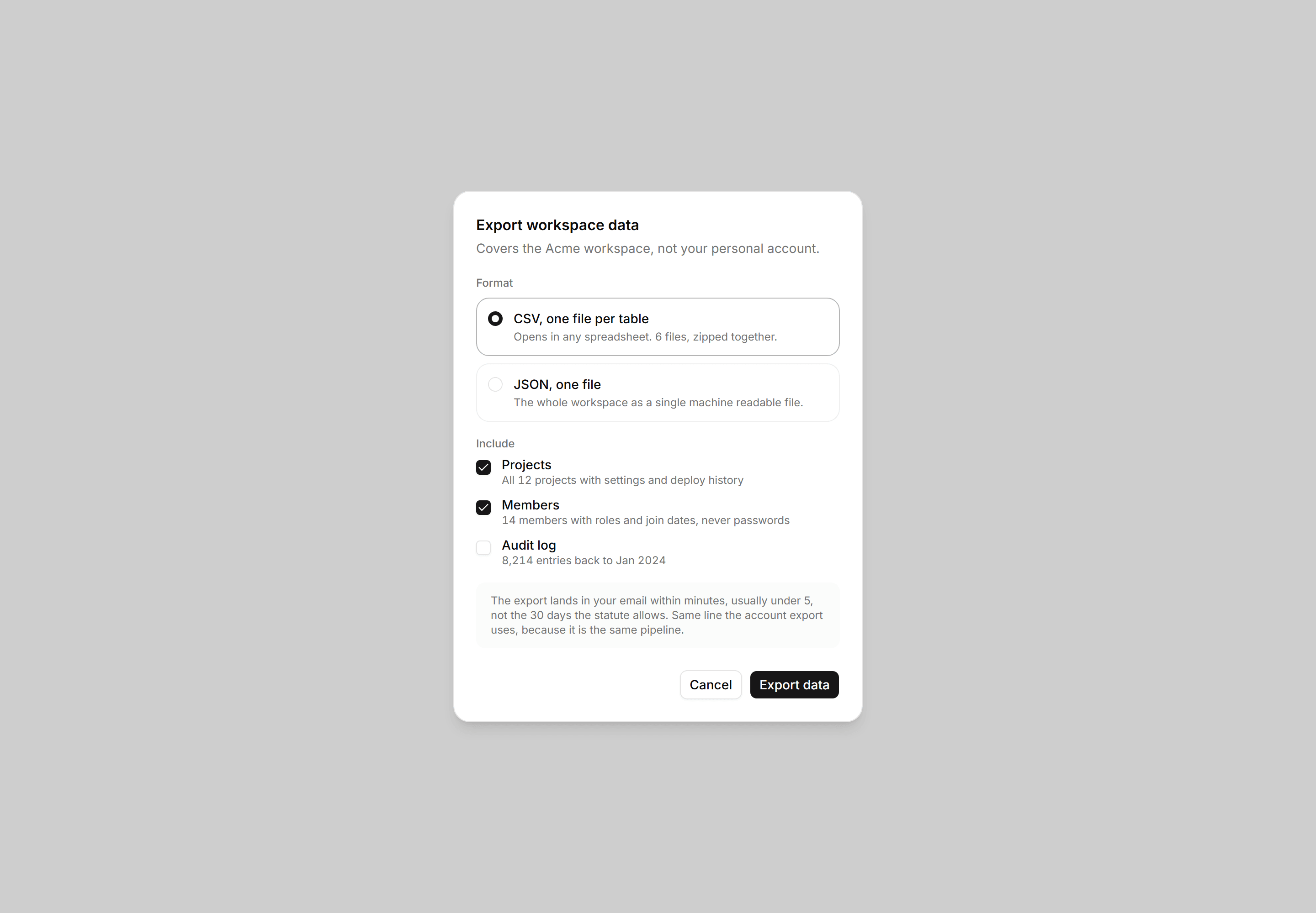 Application Dialog: Export Data Dialog