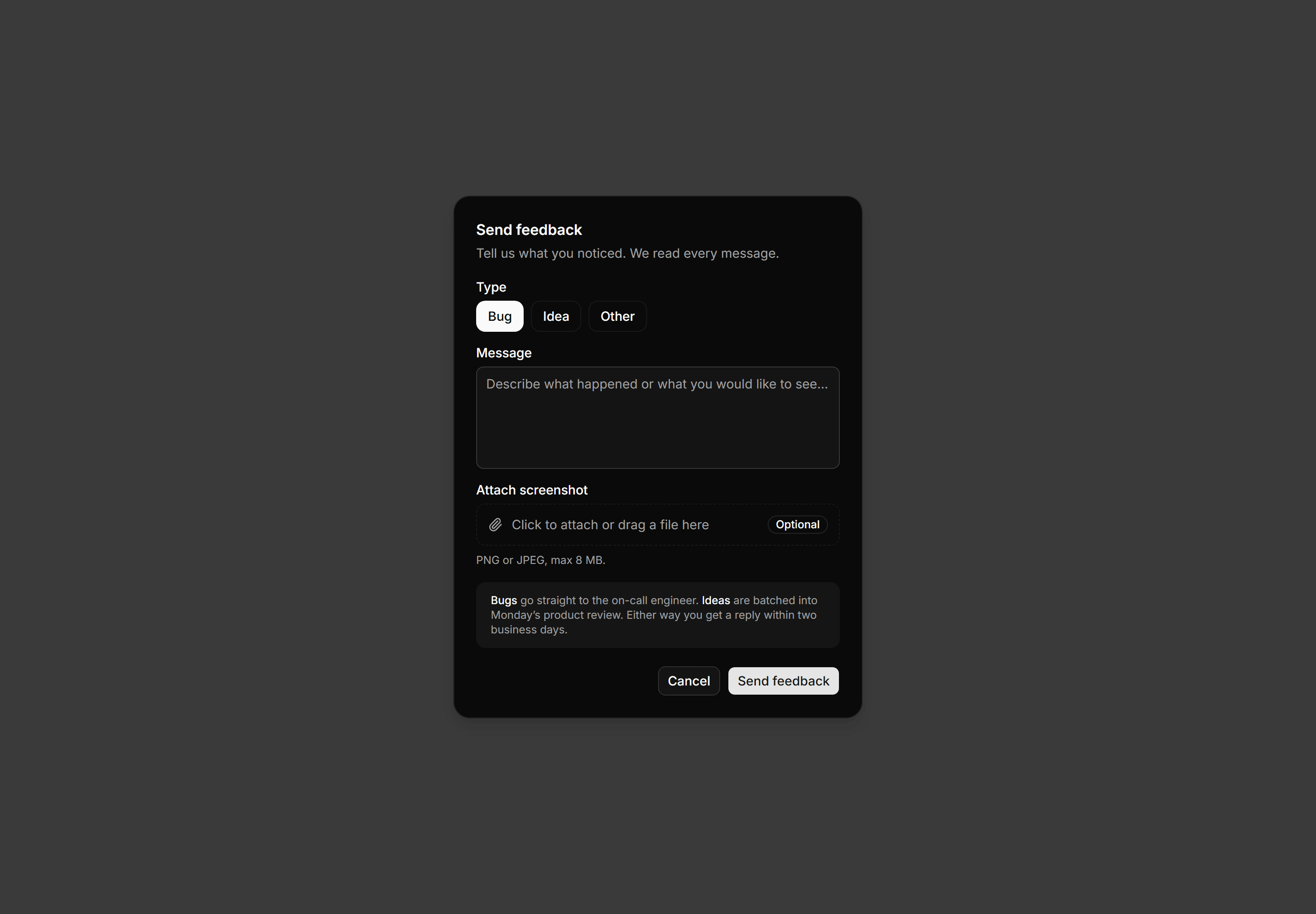 Application Dialog: Feedback Dialog