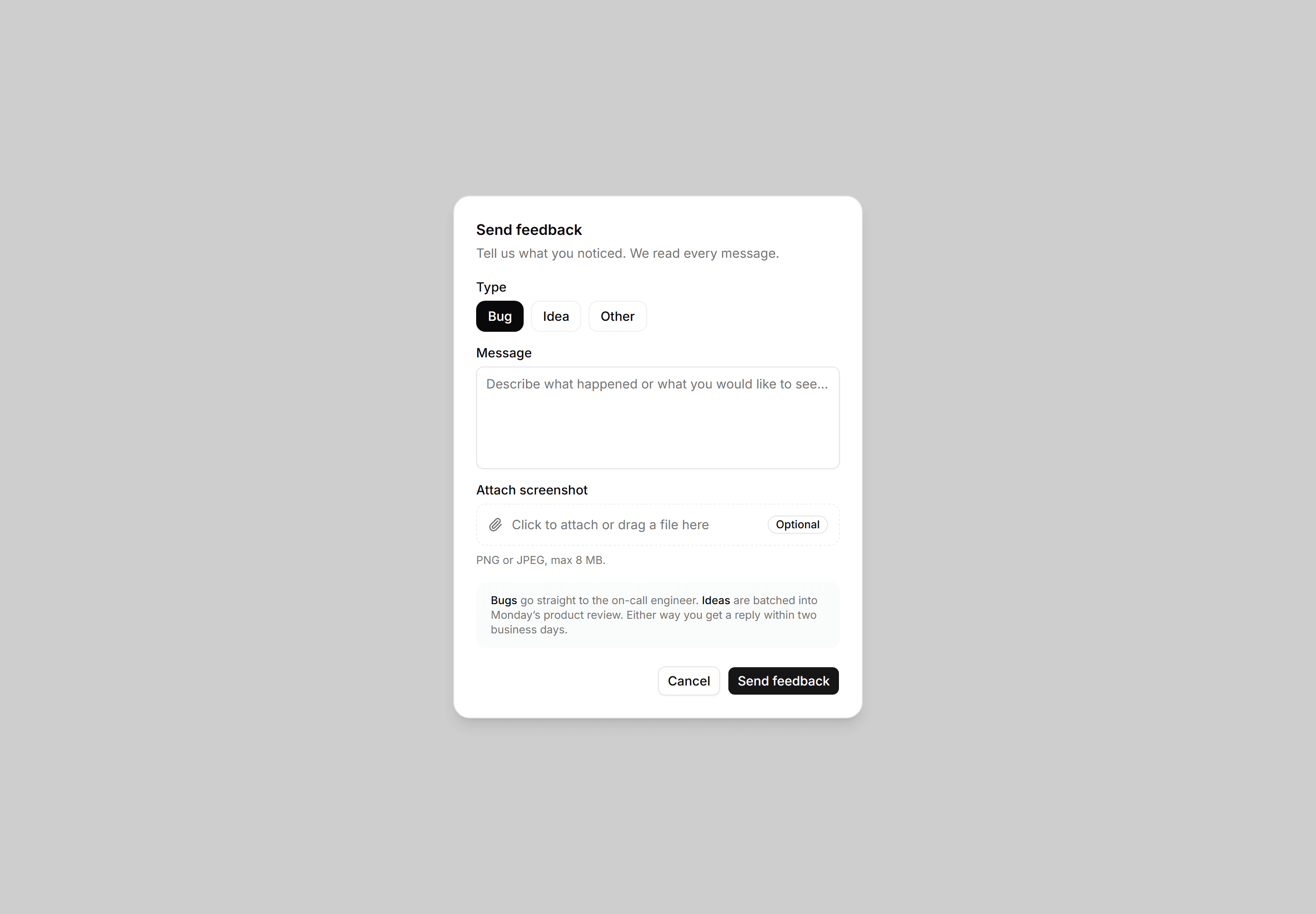 Application Dialog: Feedback Dialog