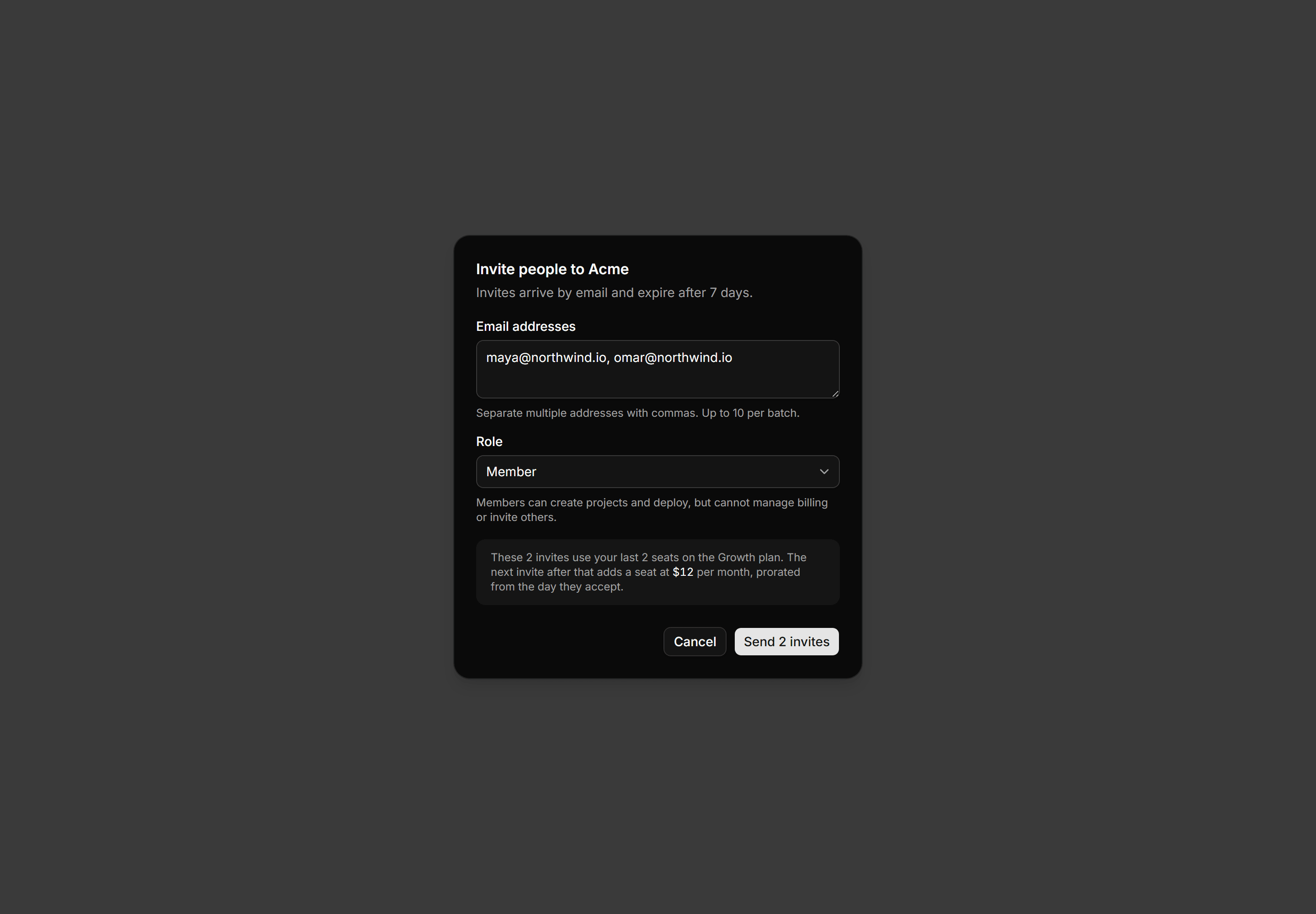 Application Dialog: Invite Members Dialog