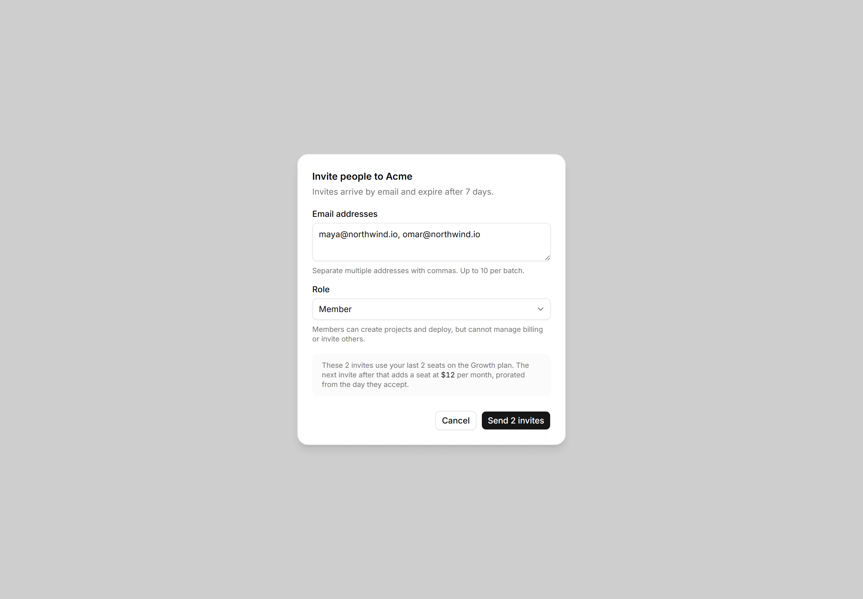Application Dialog: Invite Members Dialog