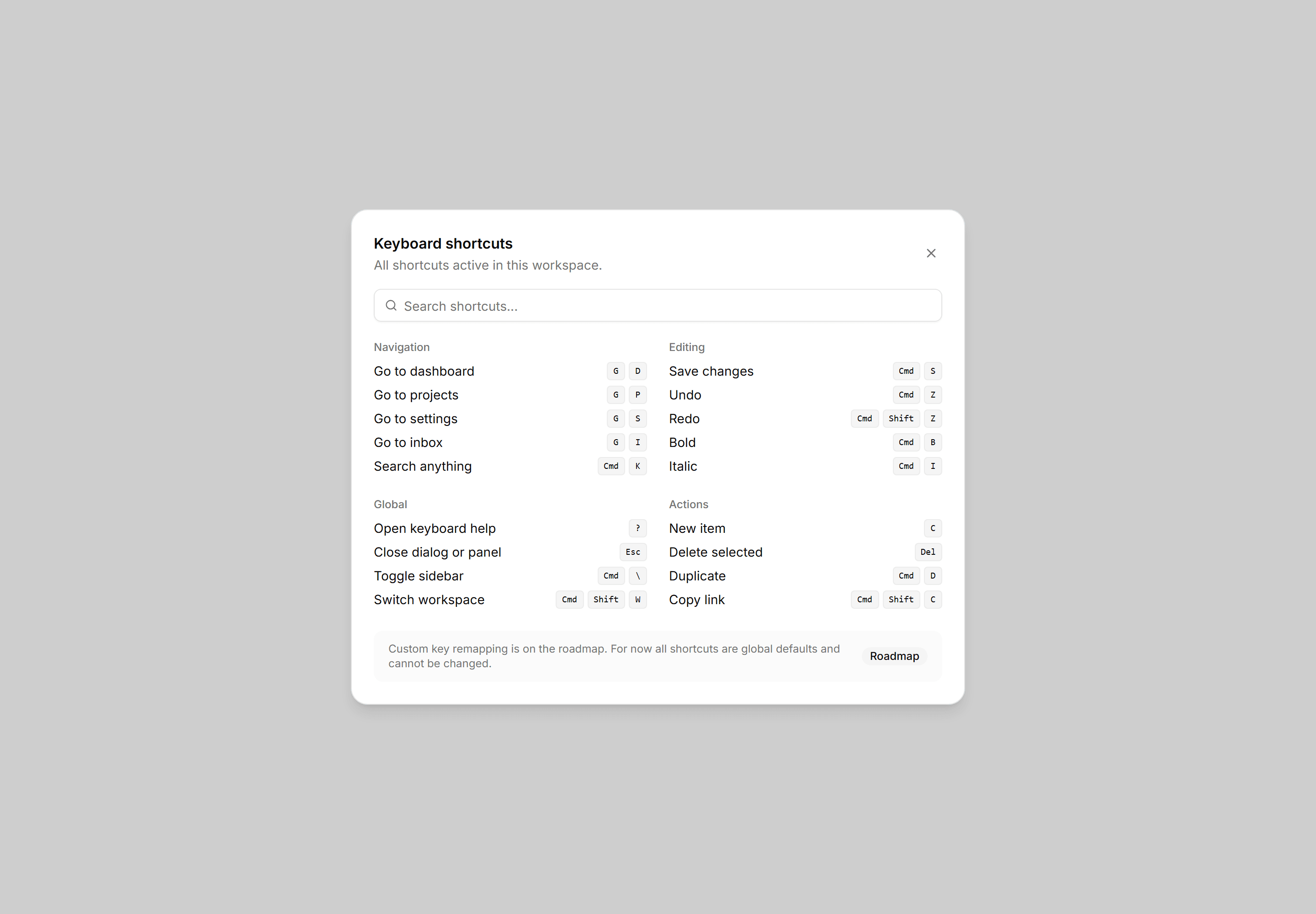 Application Dialog: Keyboard Help Dialog