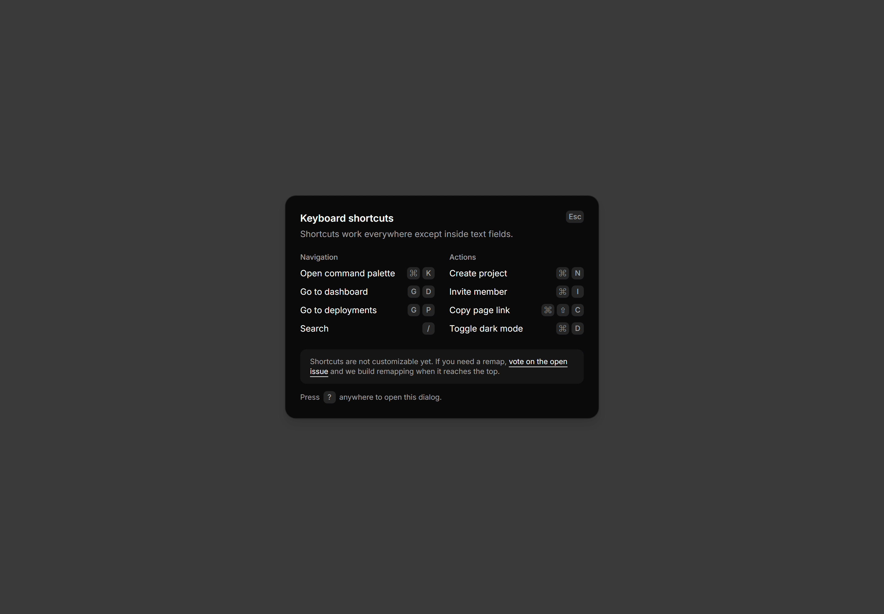 Application Dialog: Keyboard Shortcuts Dialog