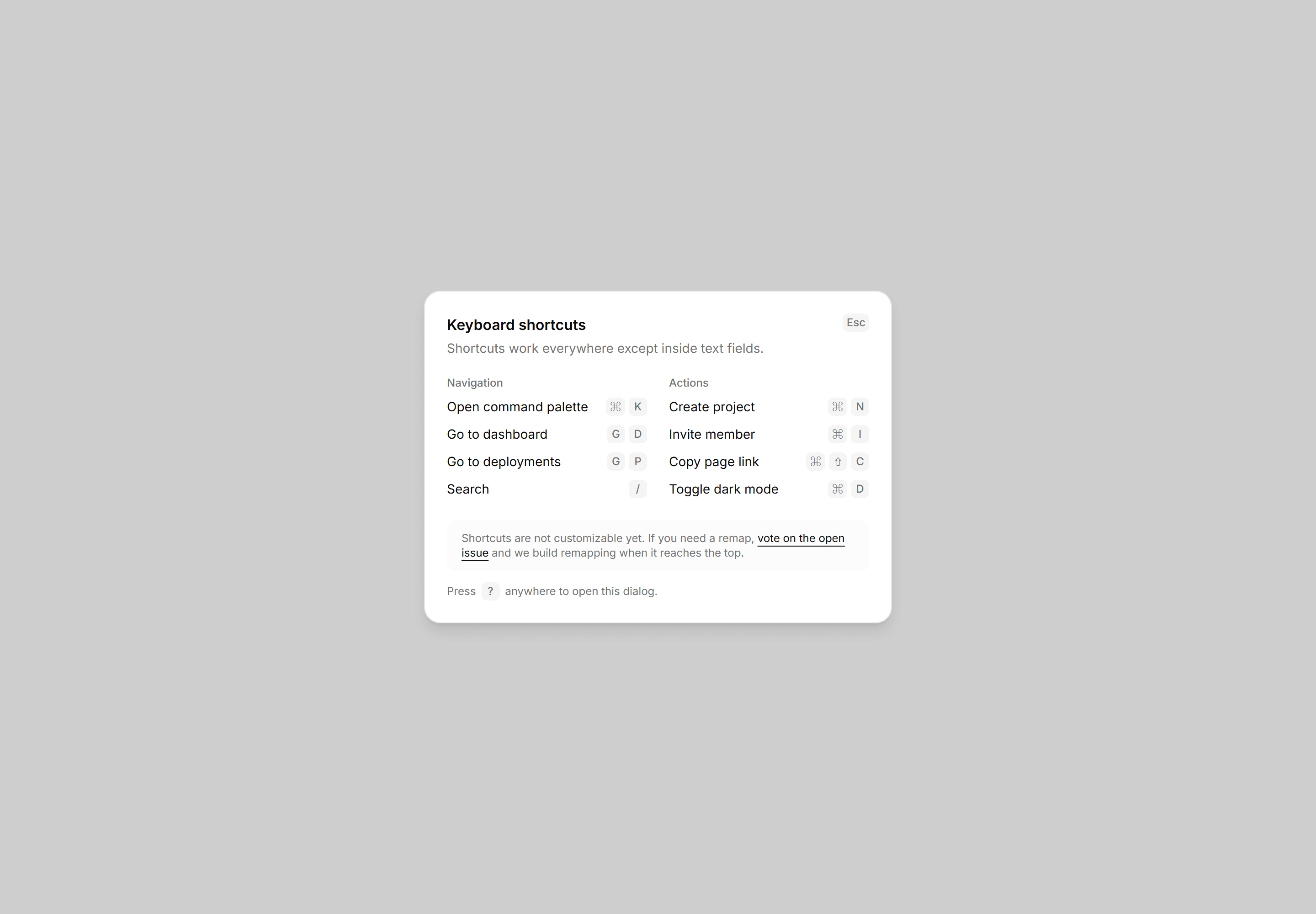 Application Dialog: Keyboard Shortcuts Dialog