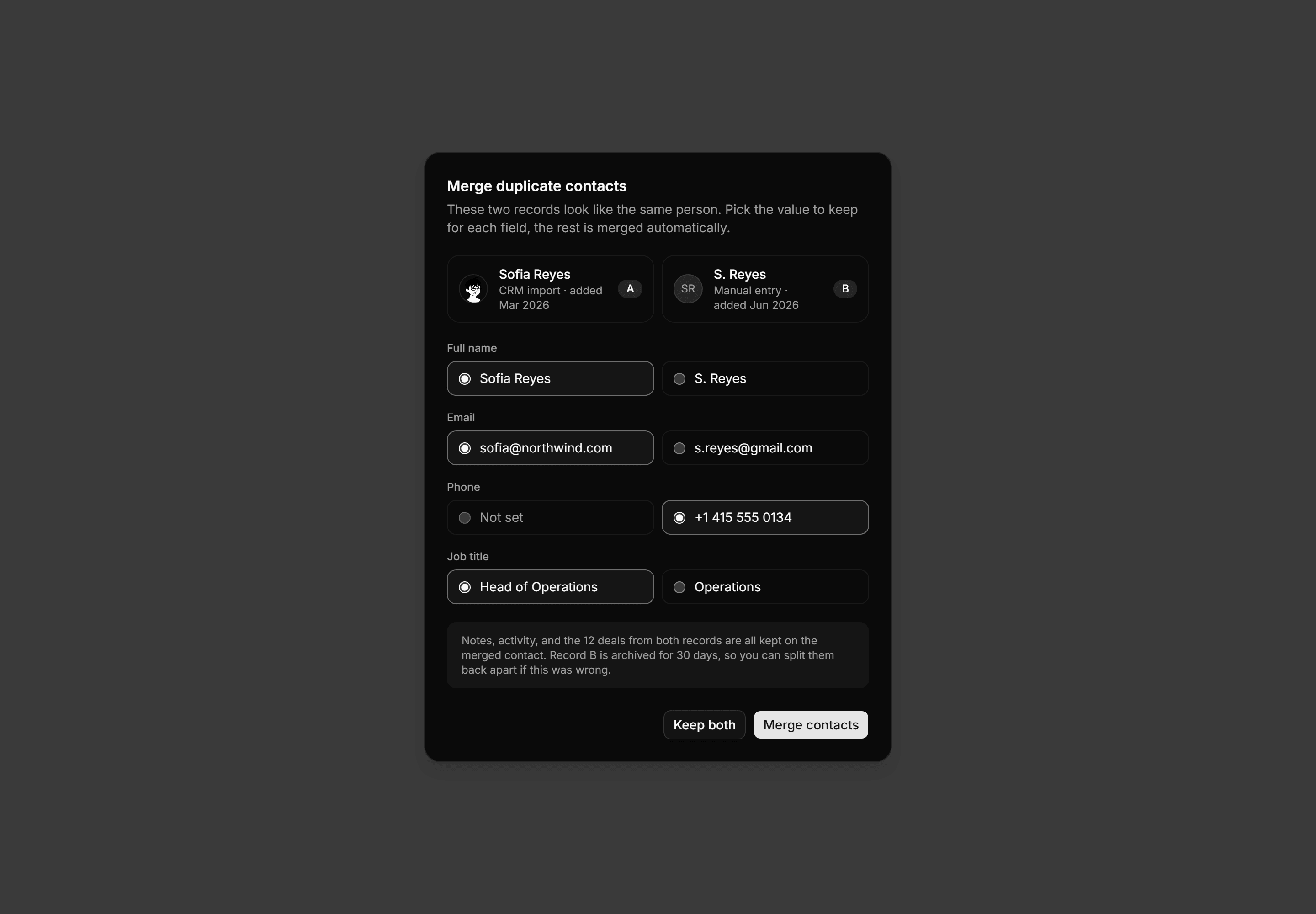 Application Dialog: Merge Duplicates Dialog