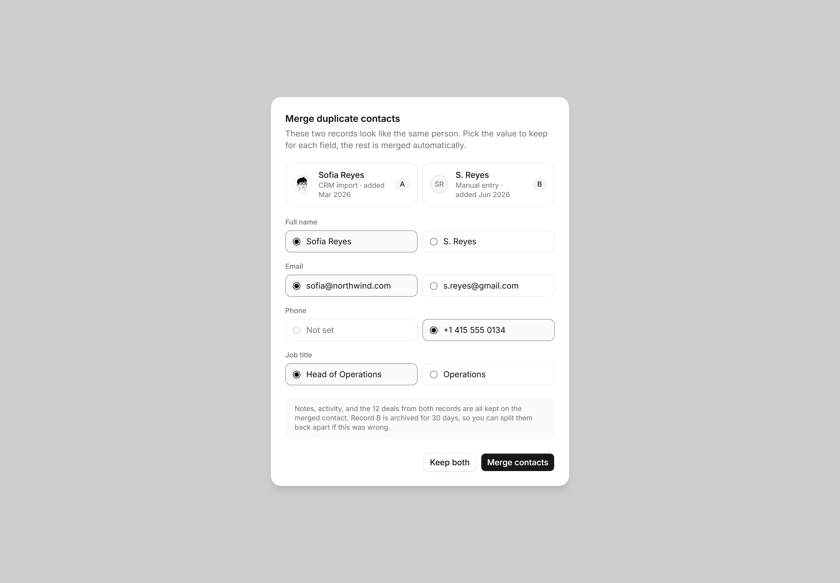 Application Dialog: Merge Duplicates Dialog