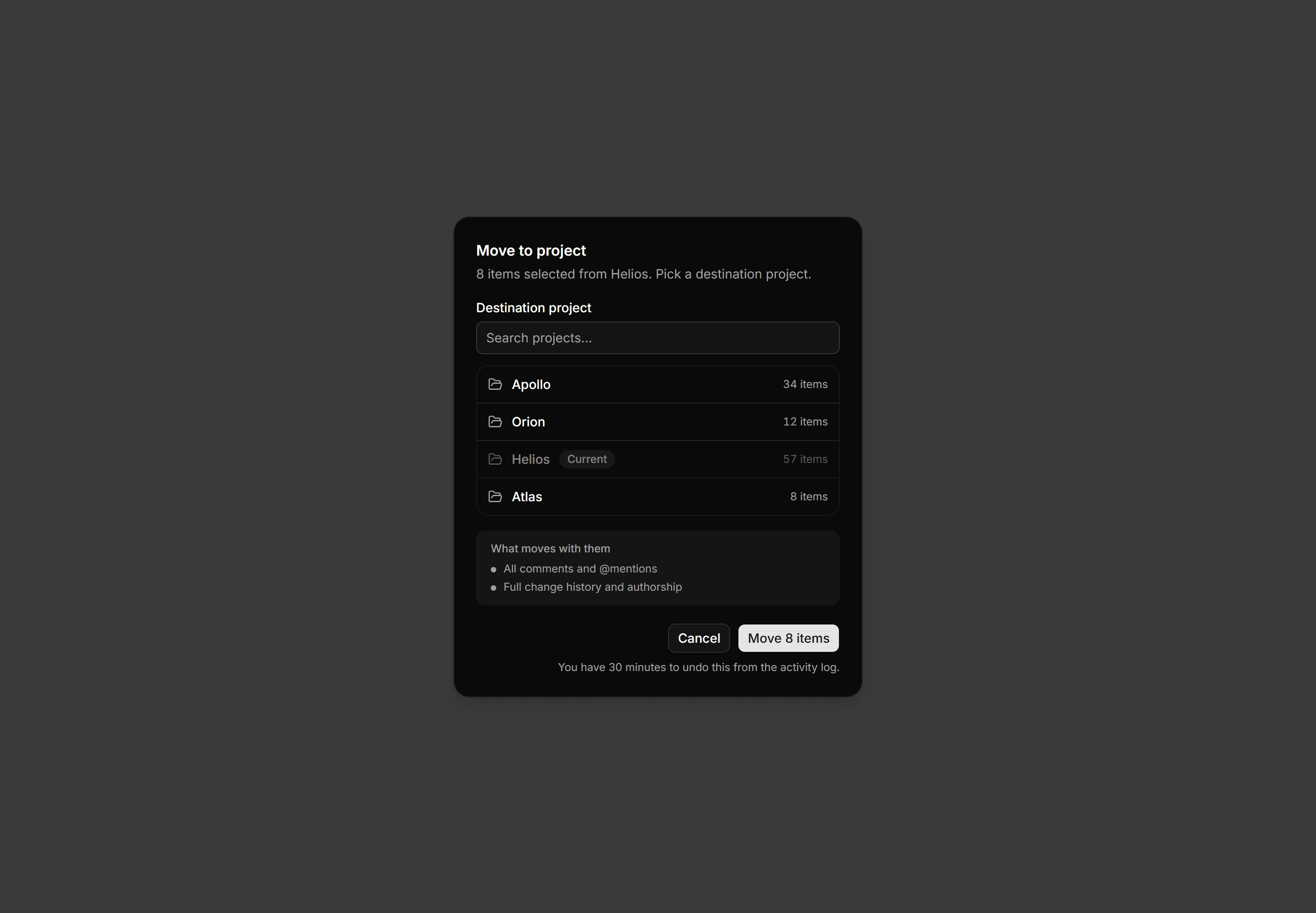 Application Dialog: Move To Project Dialog