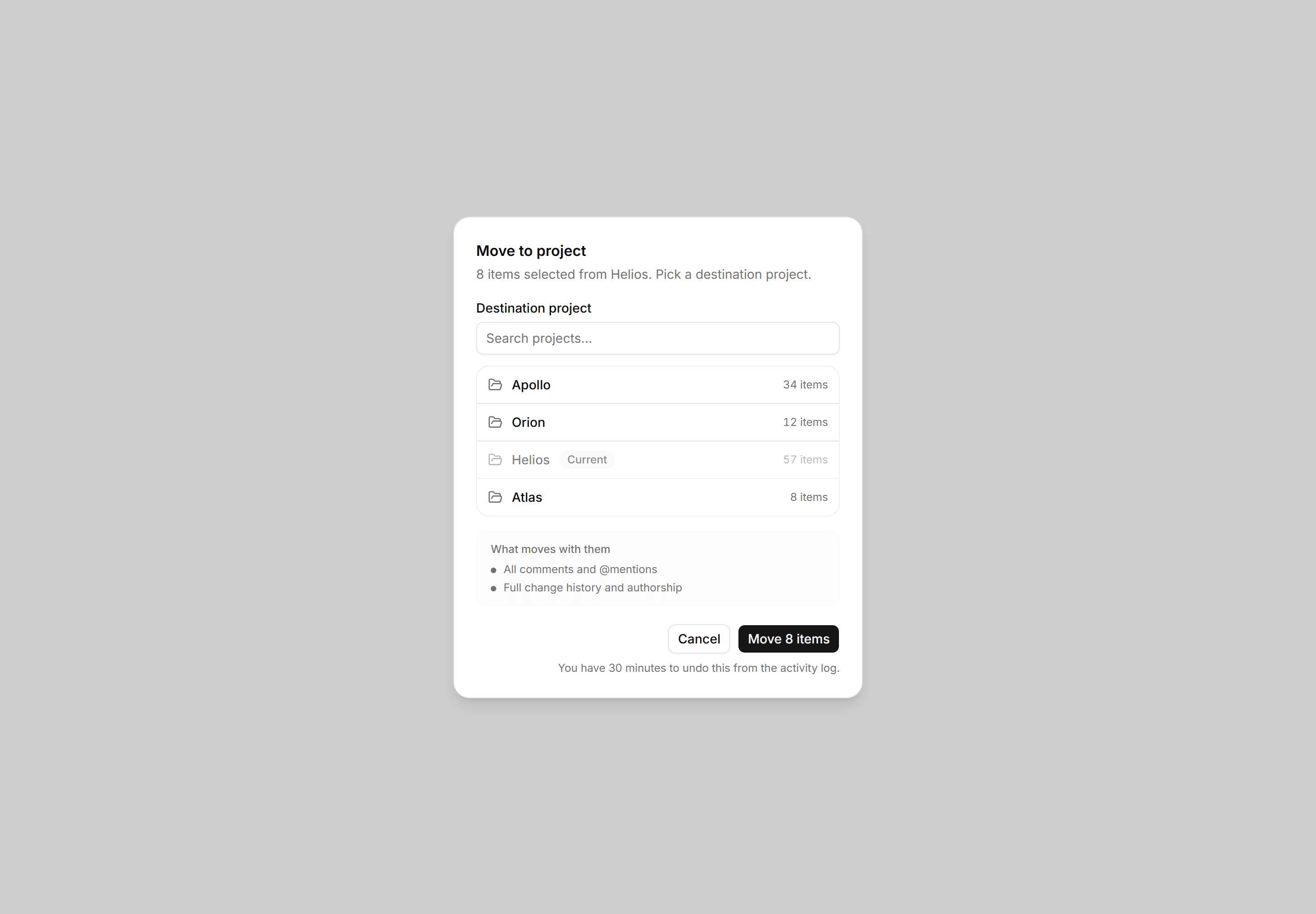 Application Dialog: Move To Project Dialog