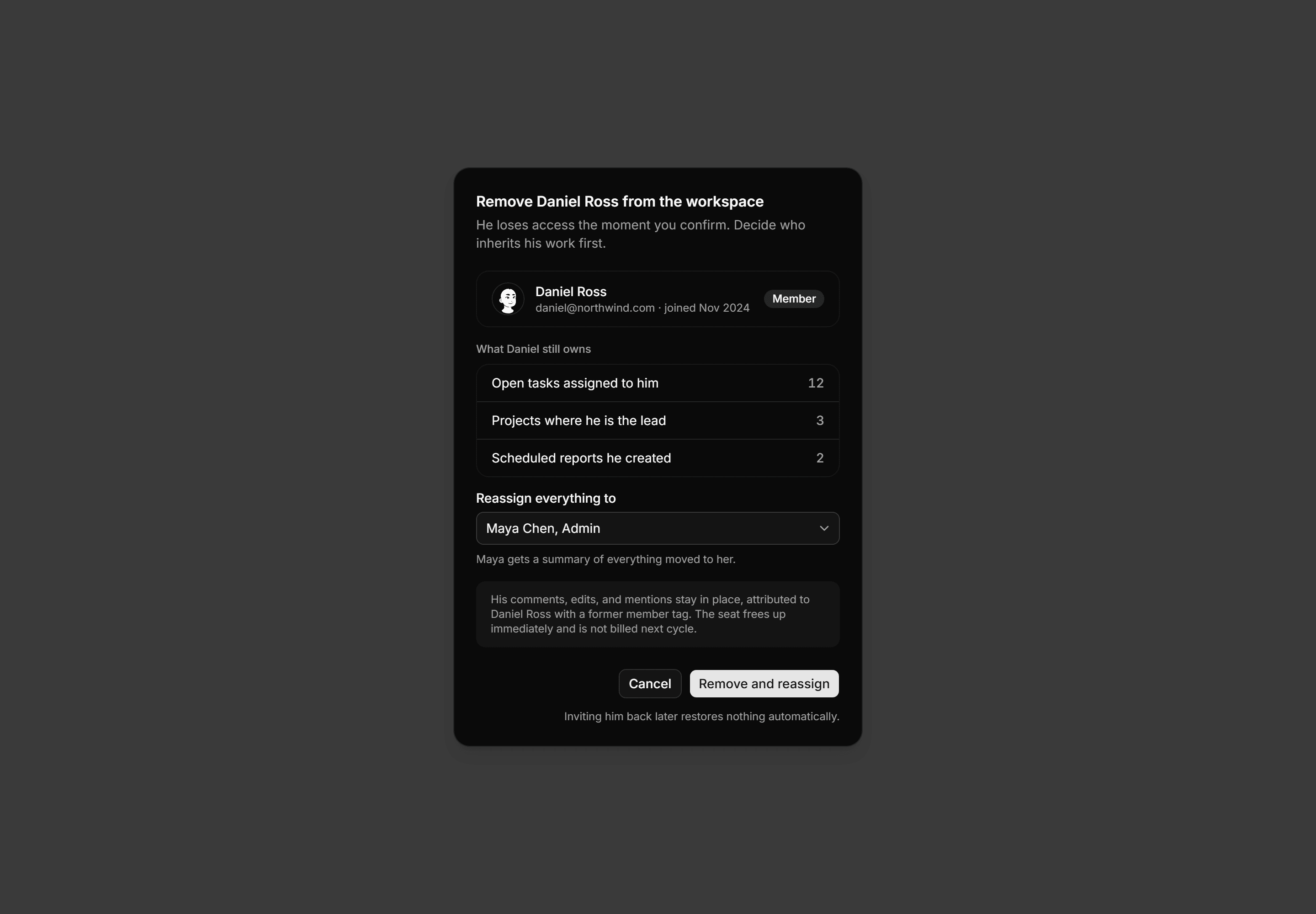 Application Dialog: Remove Member Dialog
