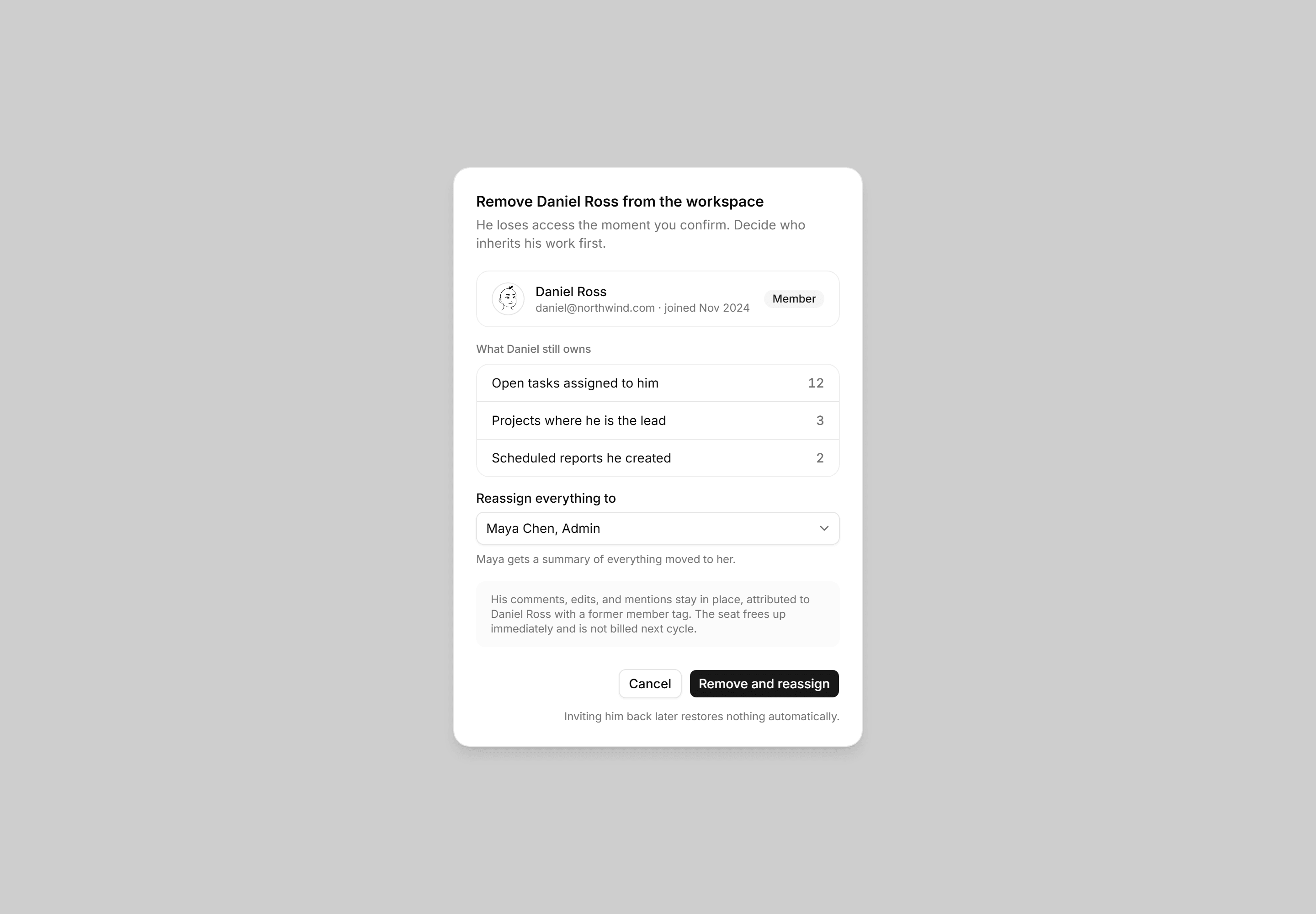 Application Dialog: Remove Member Dialog