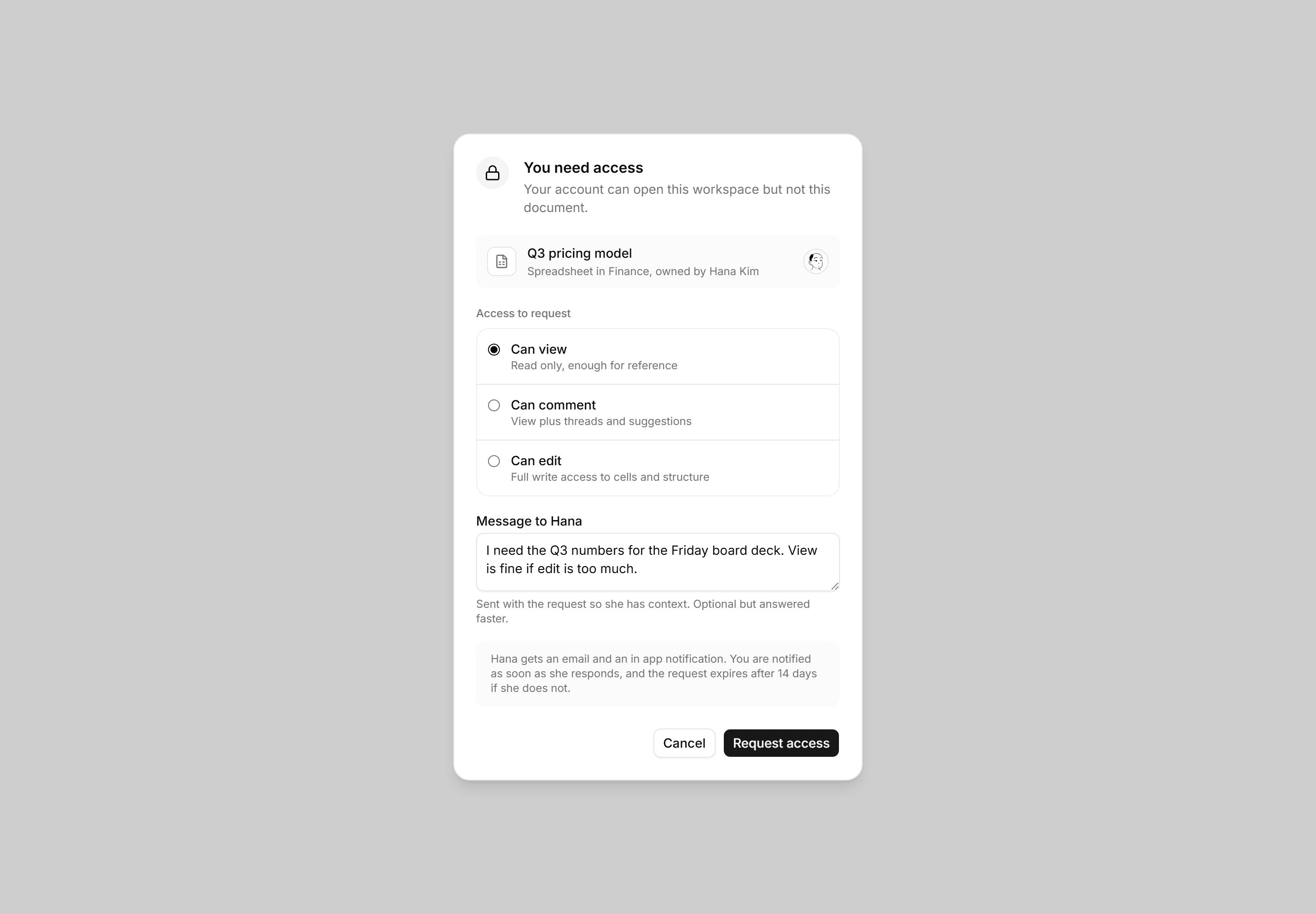 Application Dialog: Request Access Dialog