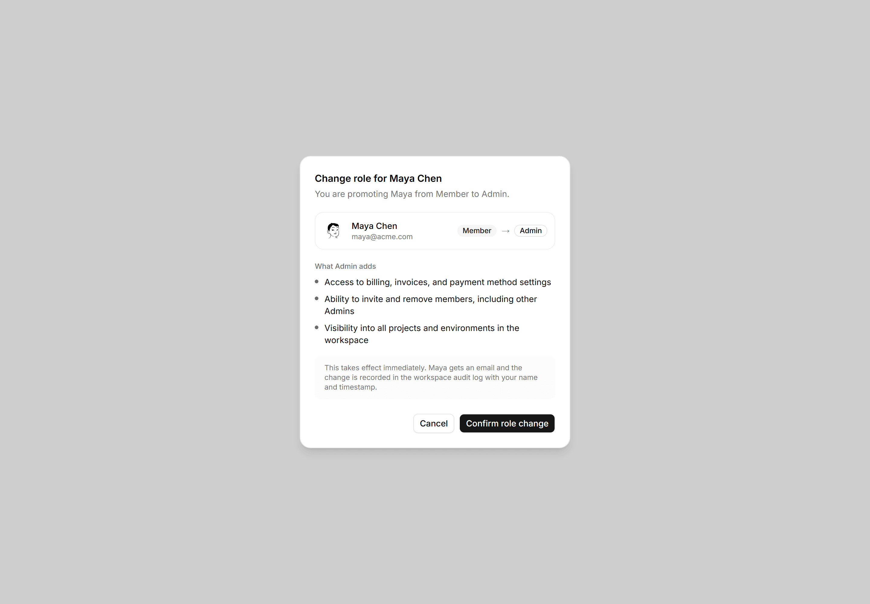 Application Dialog: Role Change Dialog