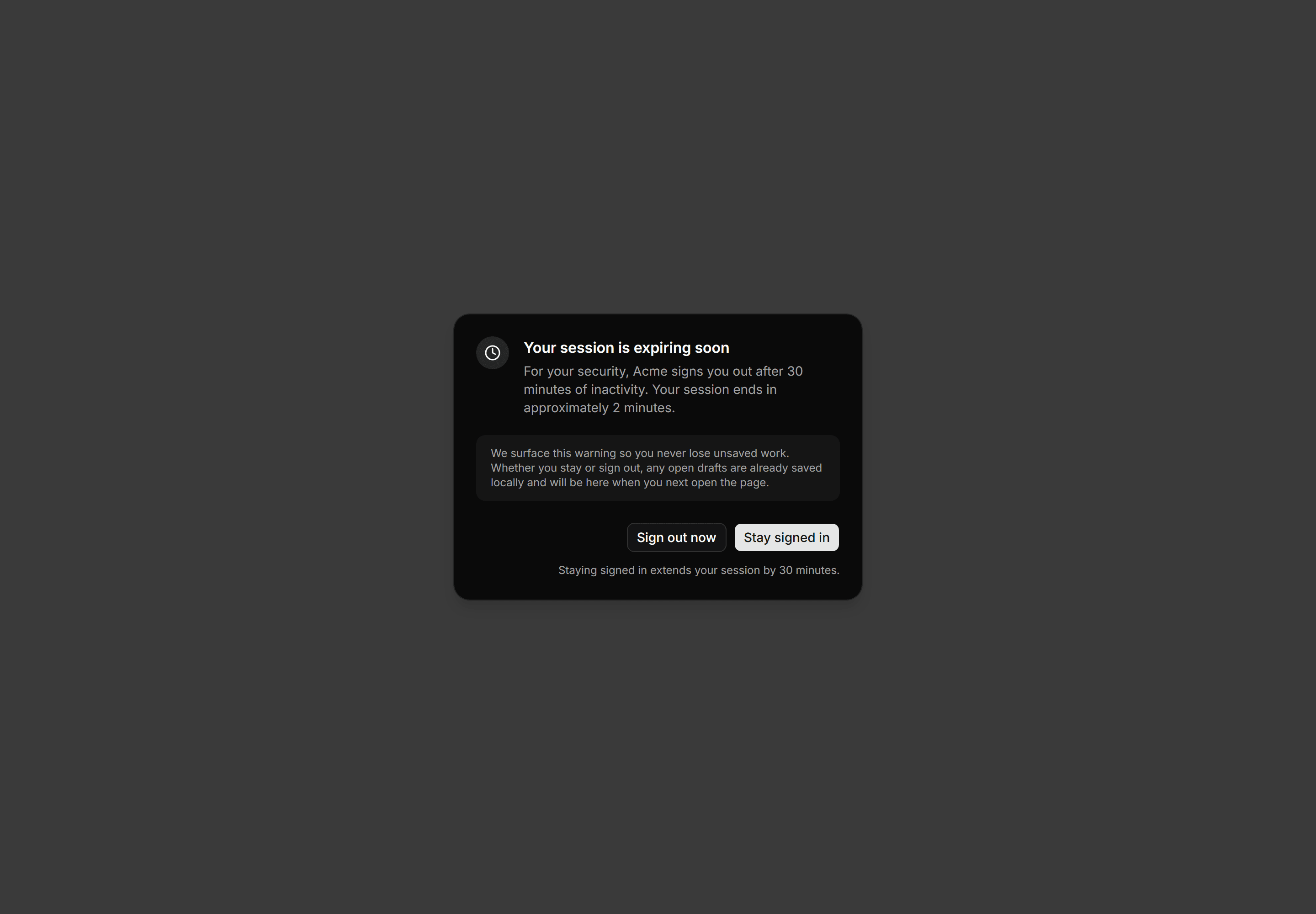 Application Dialog: Session Expiring Dialog