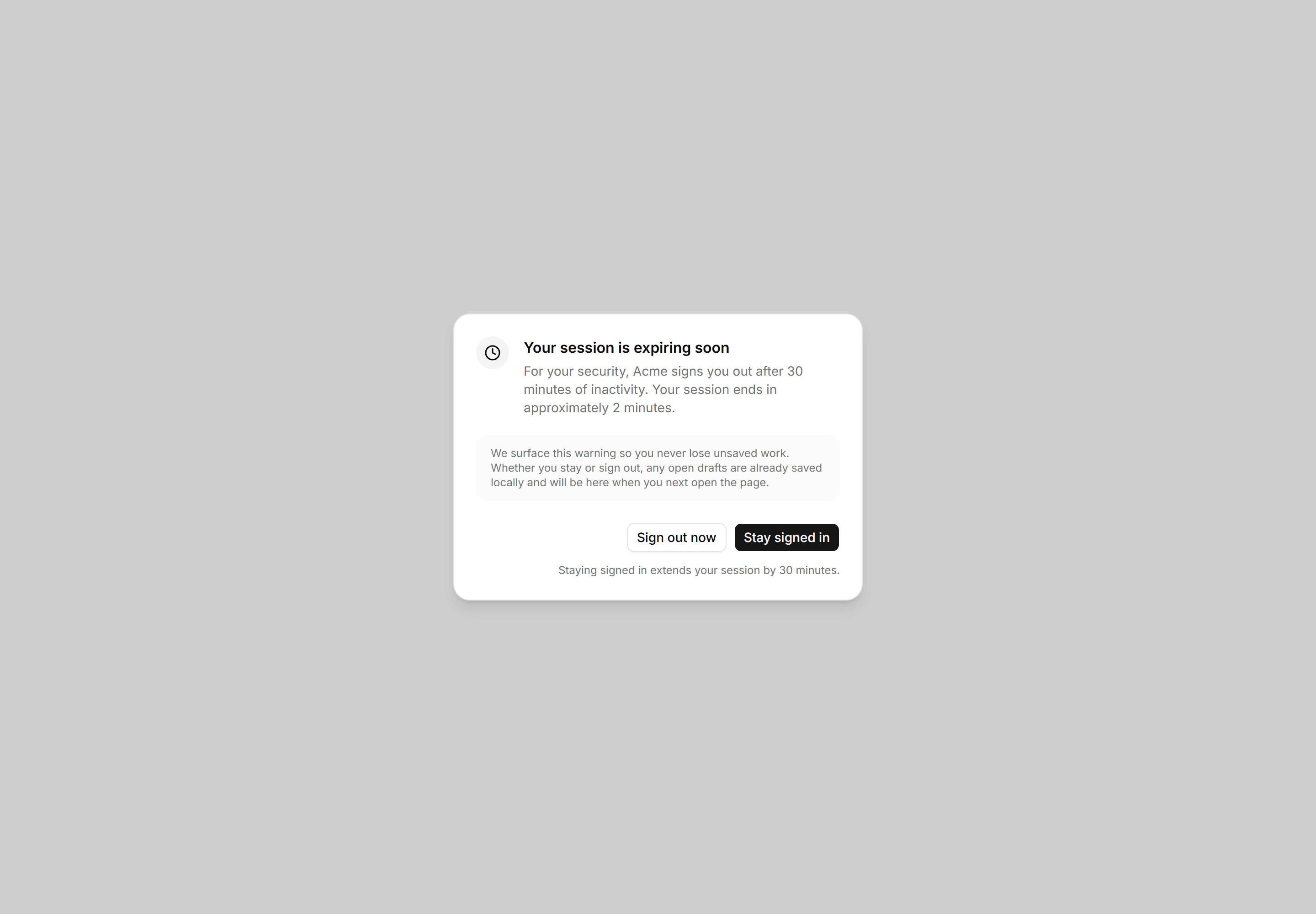Application Dialog: Session Expiring Dialog