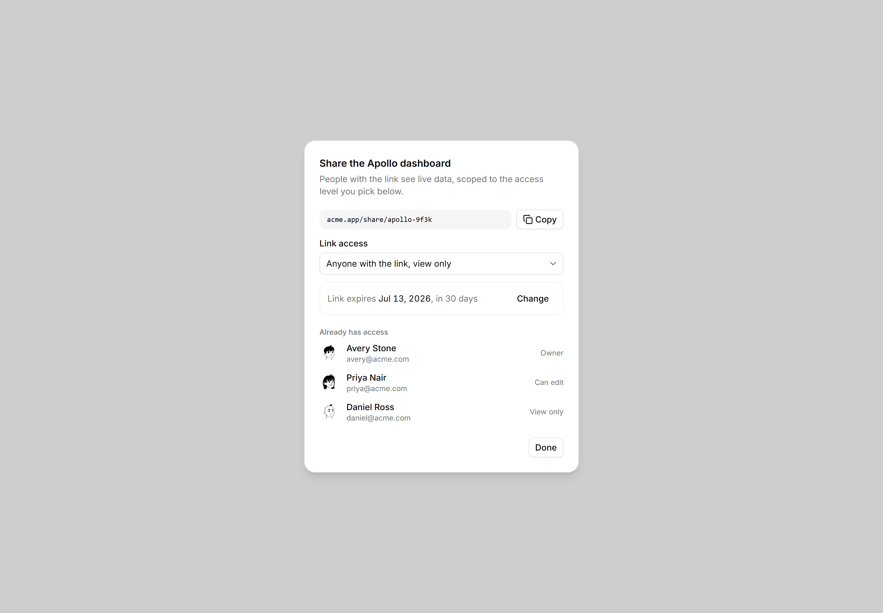 Application Dialog: Share Link Dialog