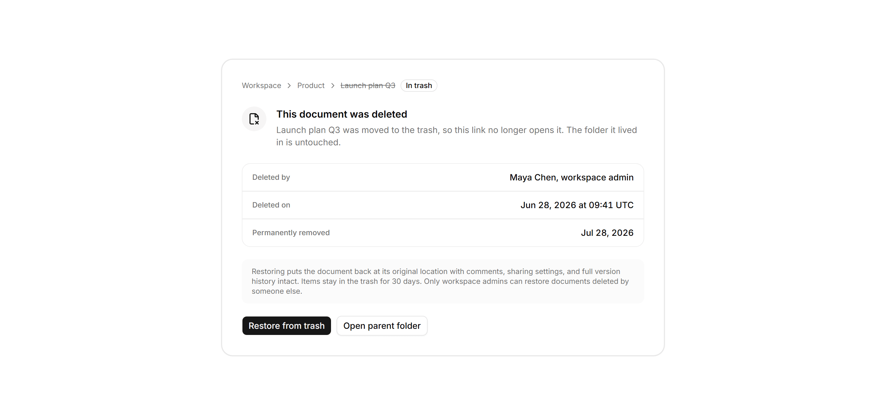 Application Empty State: Deleted Resource State
