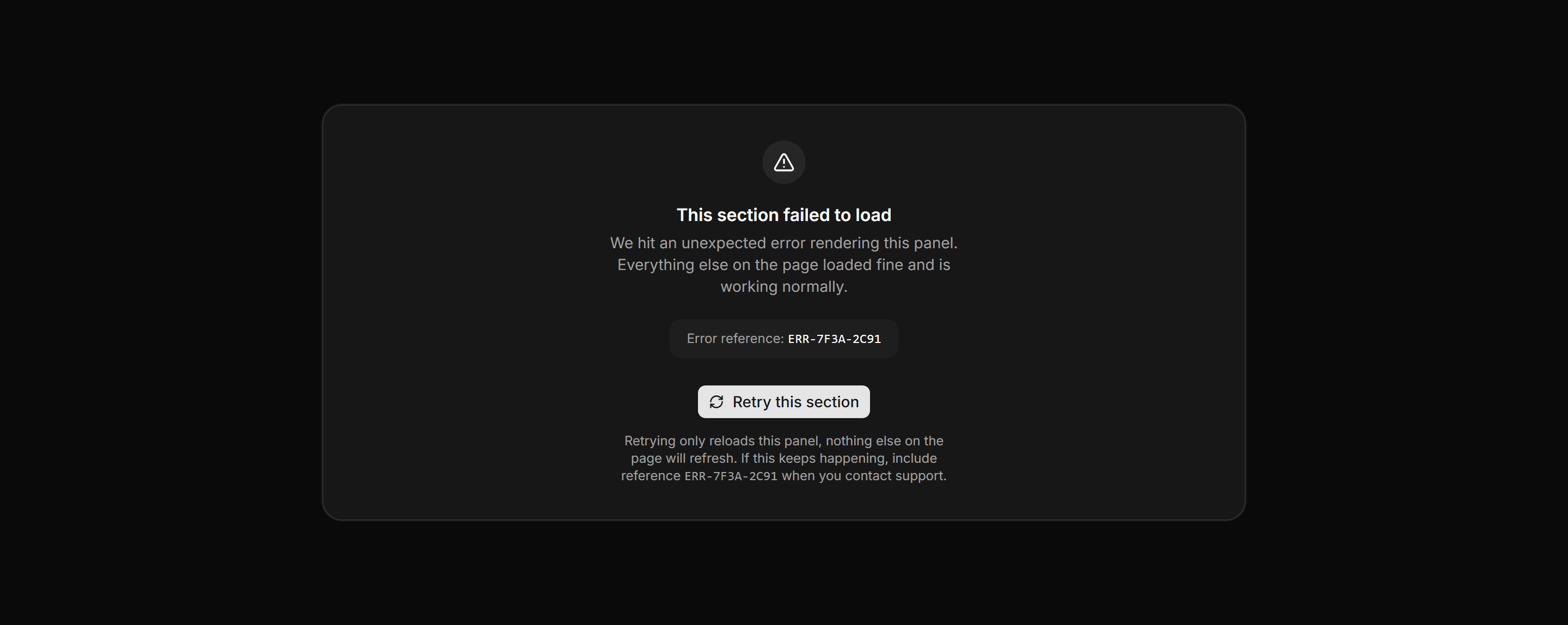 Application Empty State: Error Boundary Card